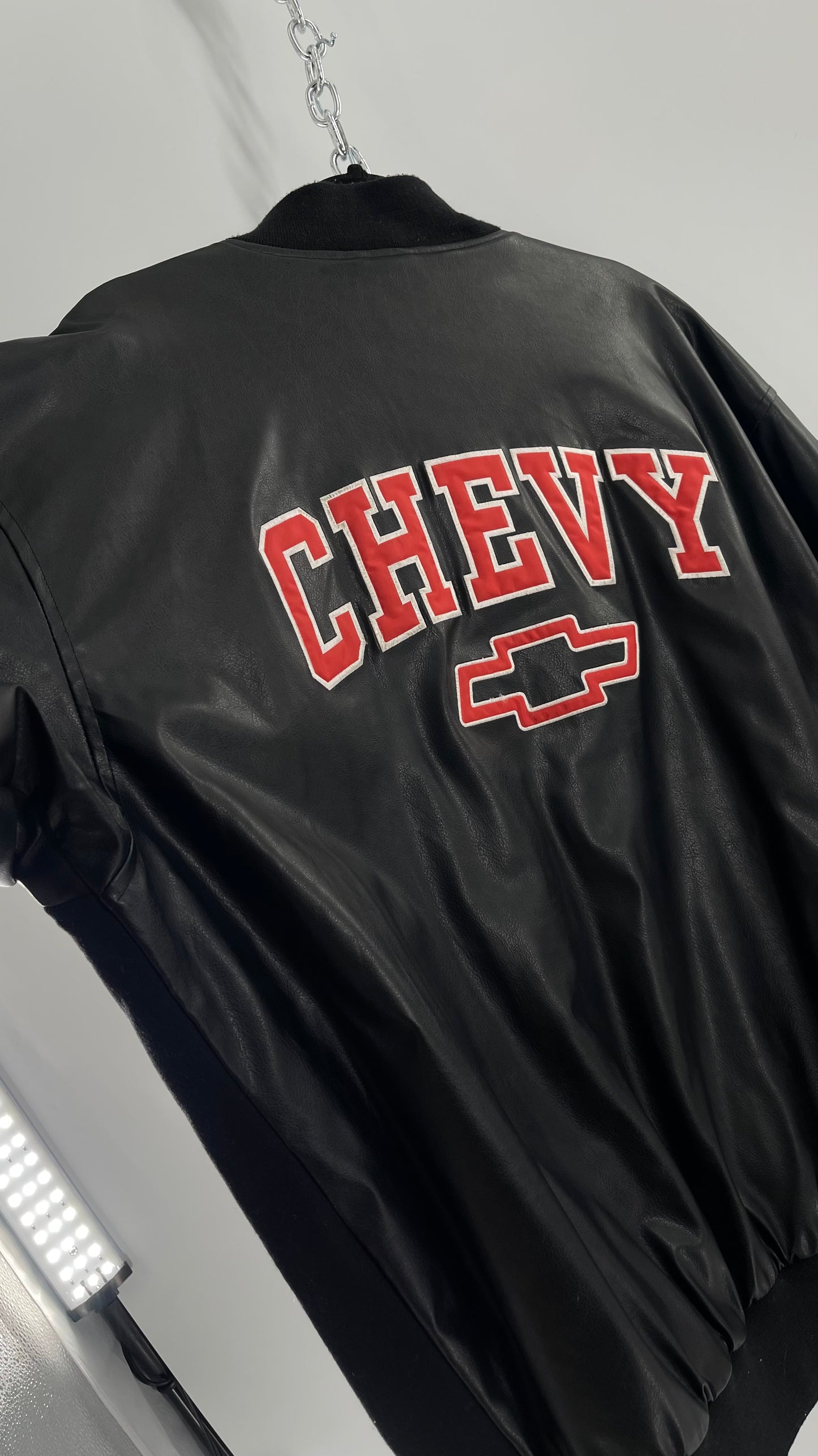 Vintage Chevy Racing Varsity Bomber Jacket with Red Logo Embroidery (Large)