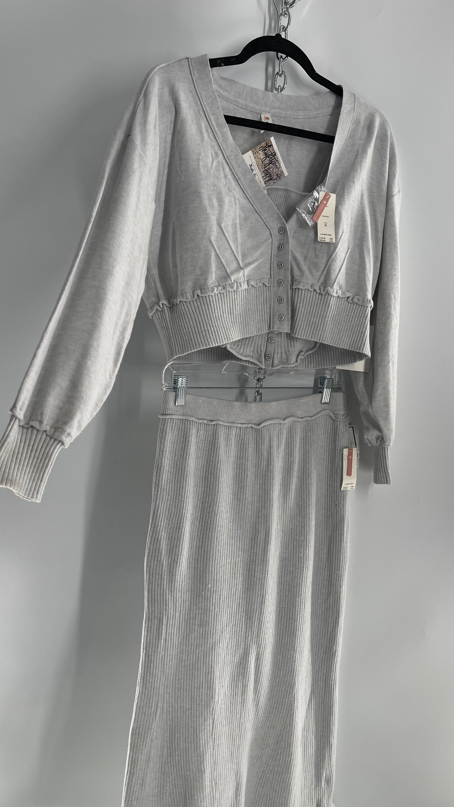 Daily Practice x Anthropologie 3-Piece Knit Loungewear Set: Button-front Tank, Cardigan and Skirt with Tags Attached (Medium)