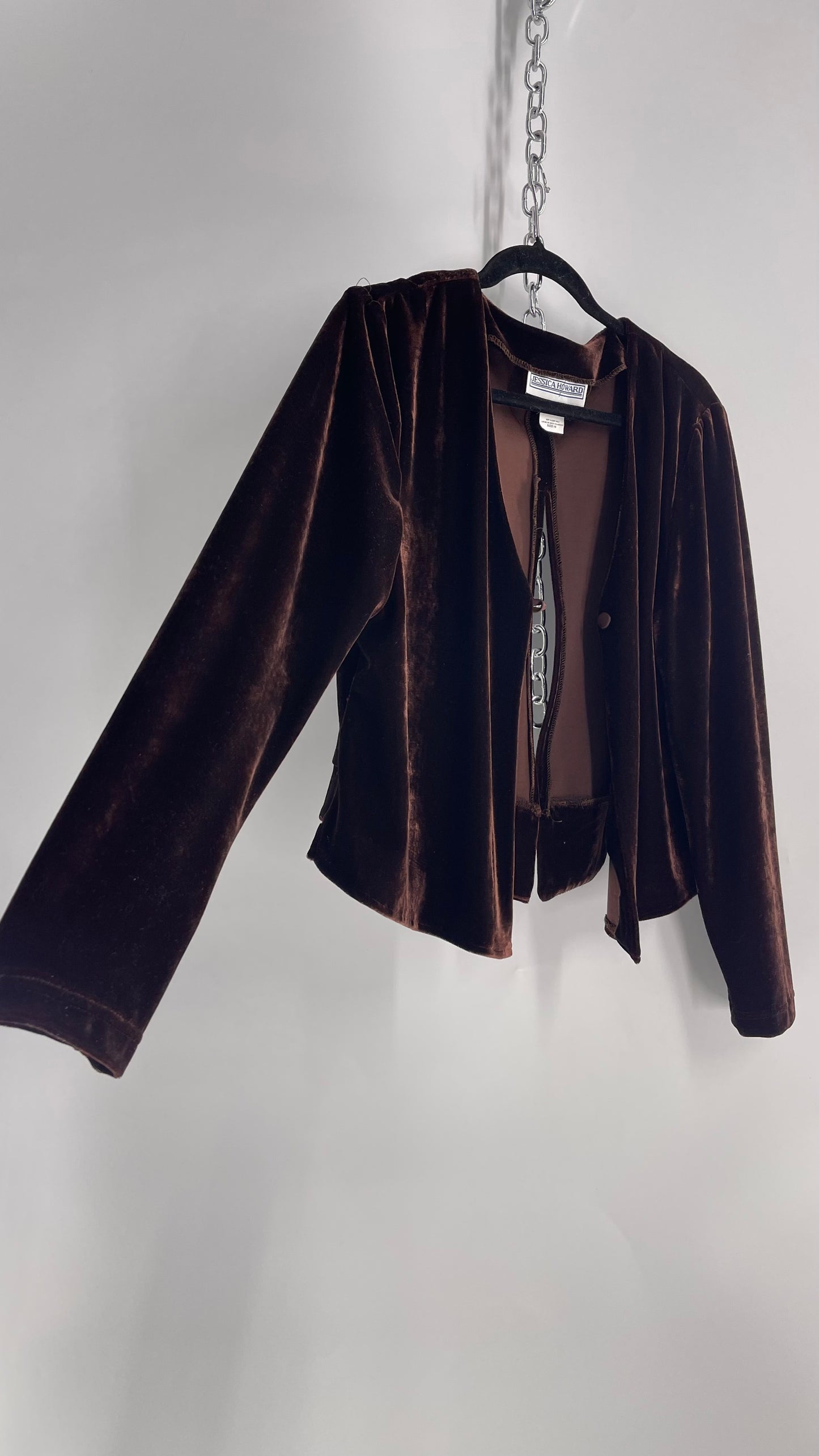 Vintage 1990s Jessica Howard Brown Velvet Sleeveless Dress and Cardigan (14)