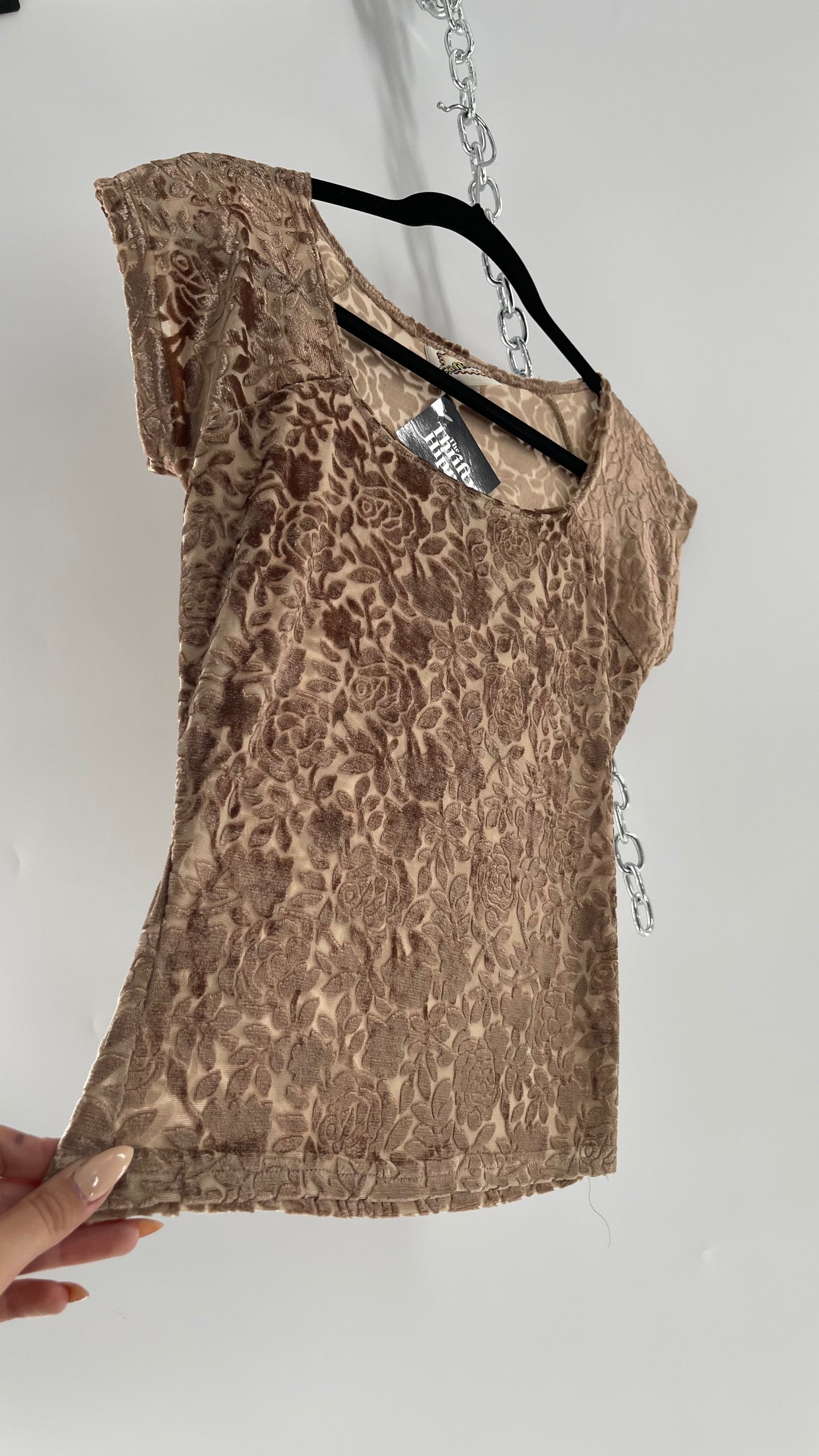 Caffeine Tan/Champagne Velvet Rose Short Sleeve (Medium)
