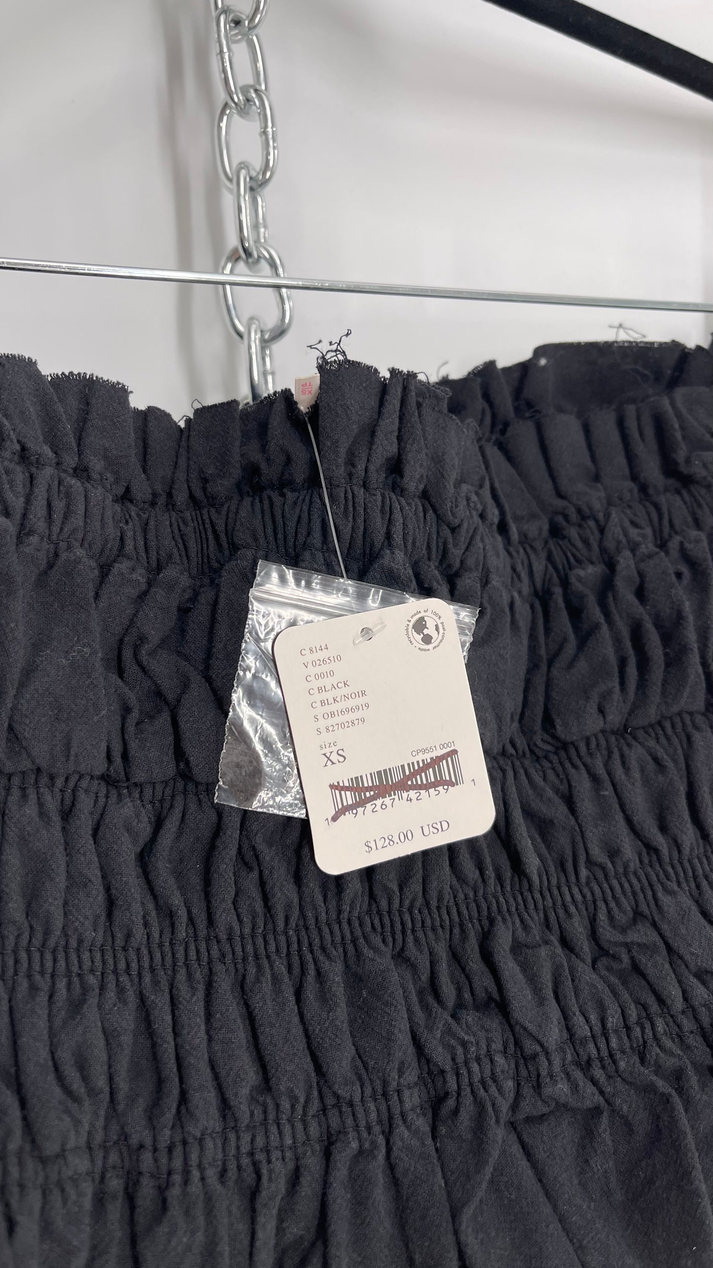 Free People Black Cotton Ruched Tank with Bow Bustline and Tags Attached (XS)