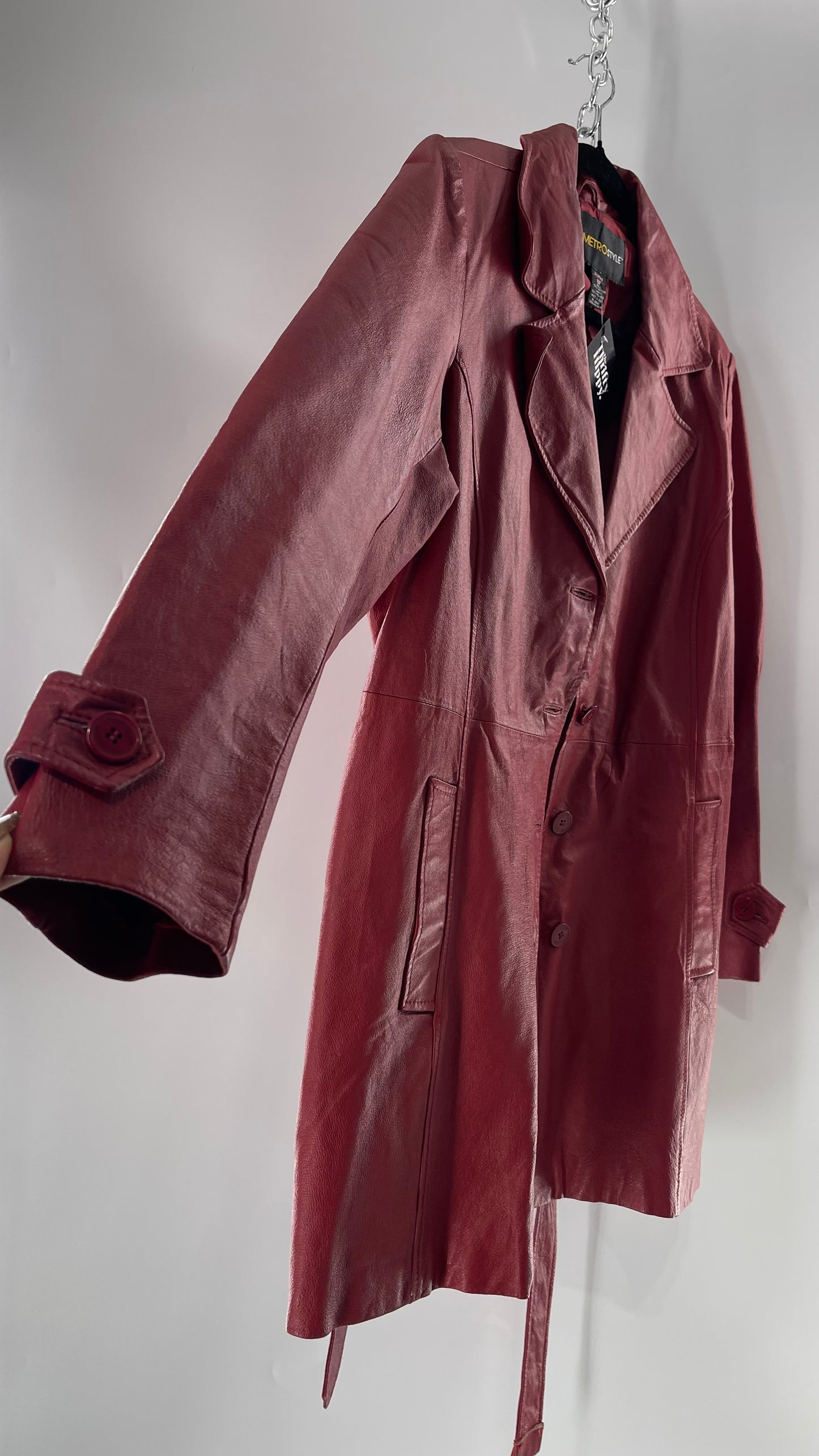 Vintage MetroStyle Red Leather Trench (C)(L/XL)