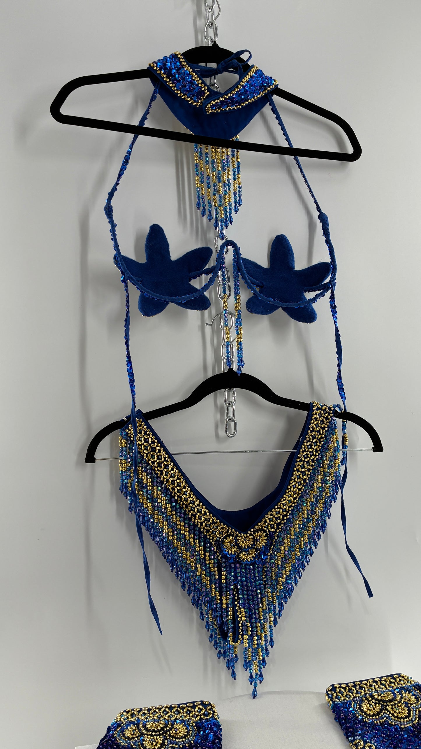 Vintage Royal Blue and Gold Beaded Belly Dancing Set