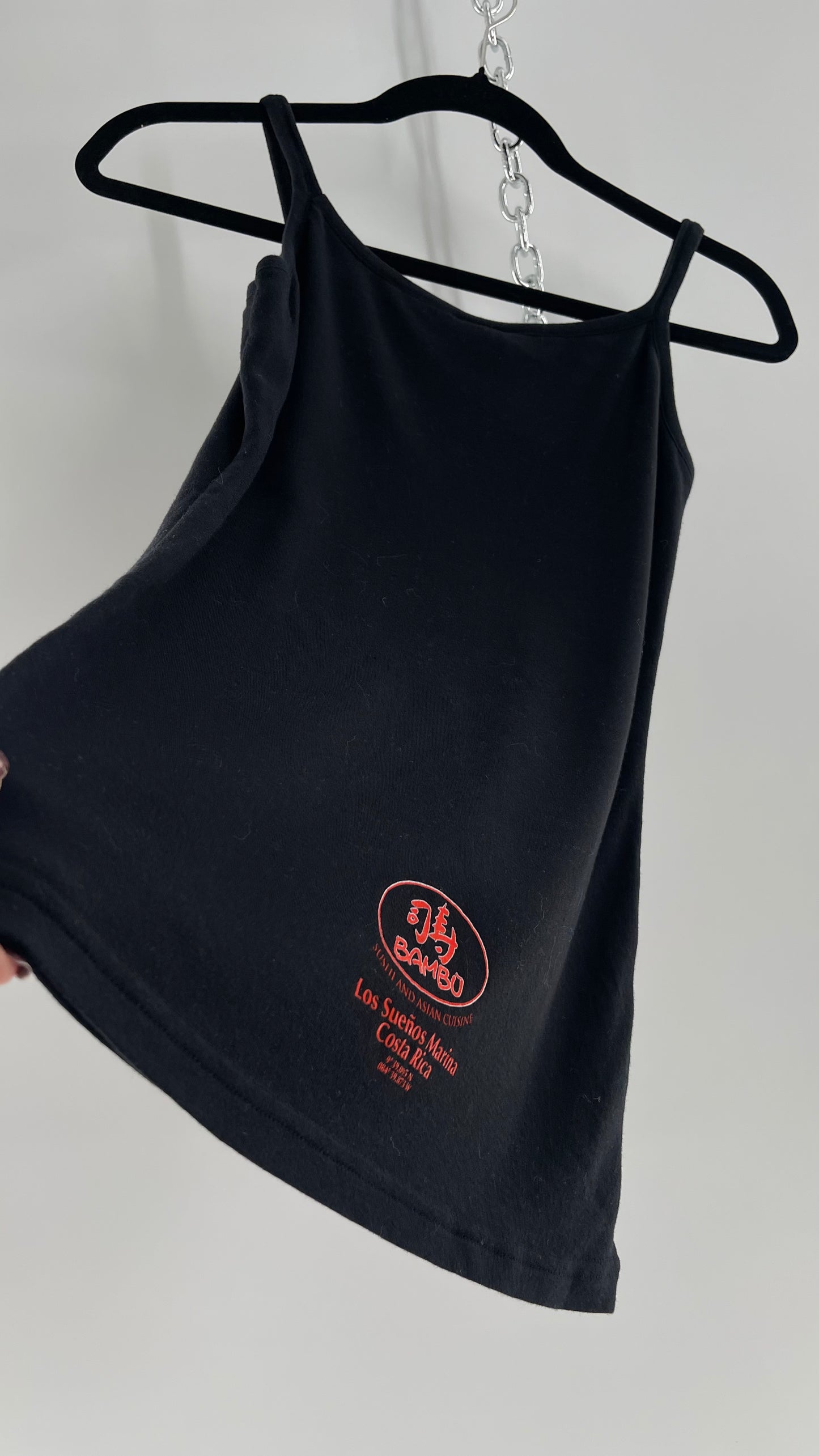 Vintage 90s The Hook Up Black Tank with Dragon and Koi Graphic (Medium)