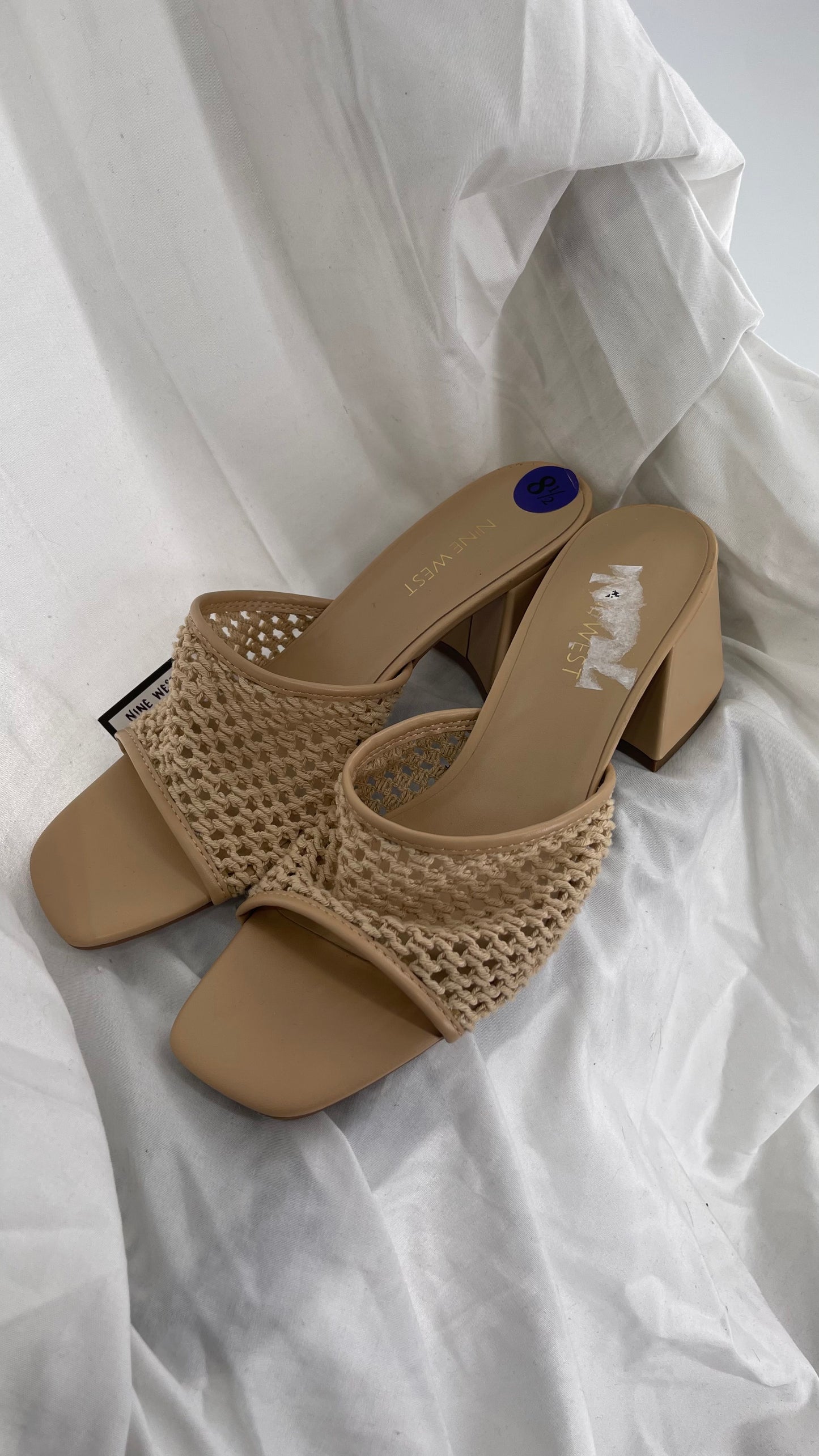 Vintage NINE WEST Neutral Tan Mesh Block Kitten Heel/Mule (8.5)