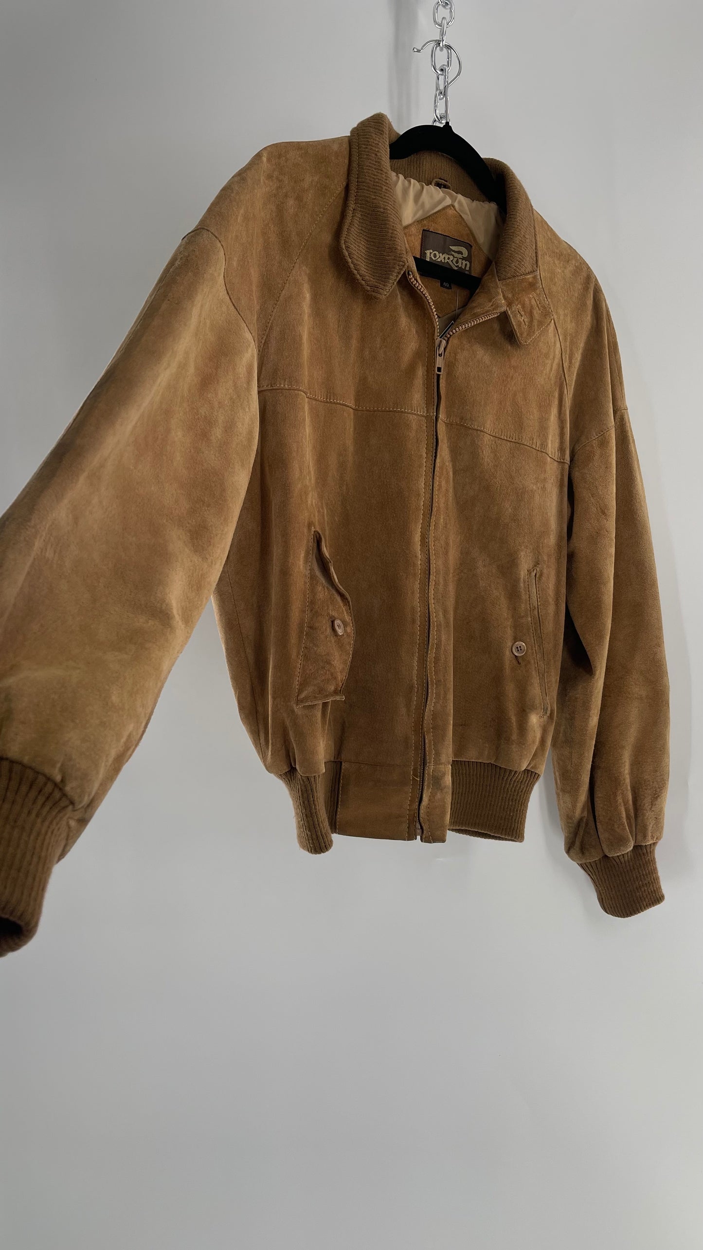 Vintage FOXRUN Caramel Brown Suede Bomber Jacket (40)