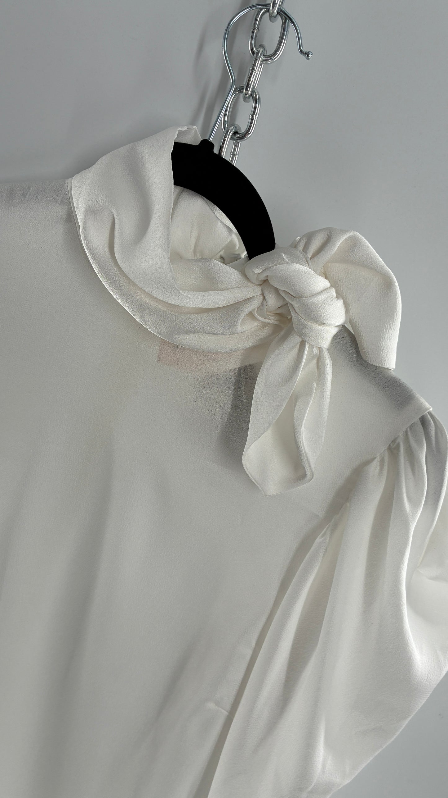 KEEPSAKE Anthropologie White Puff, Balloon Sleeve Blouse with Neck Tie Detail (XS)