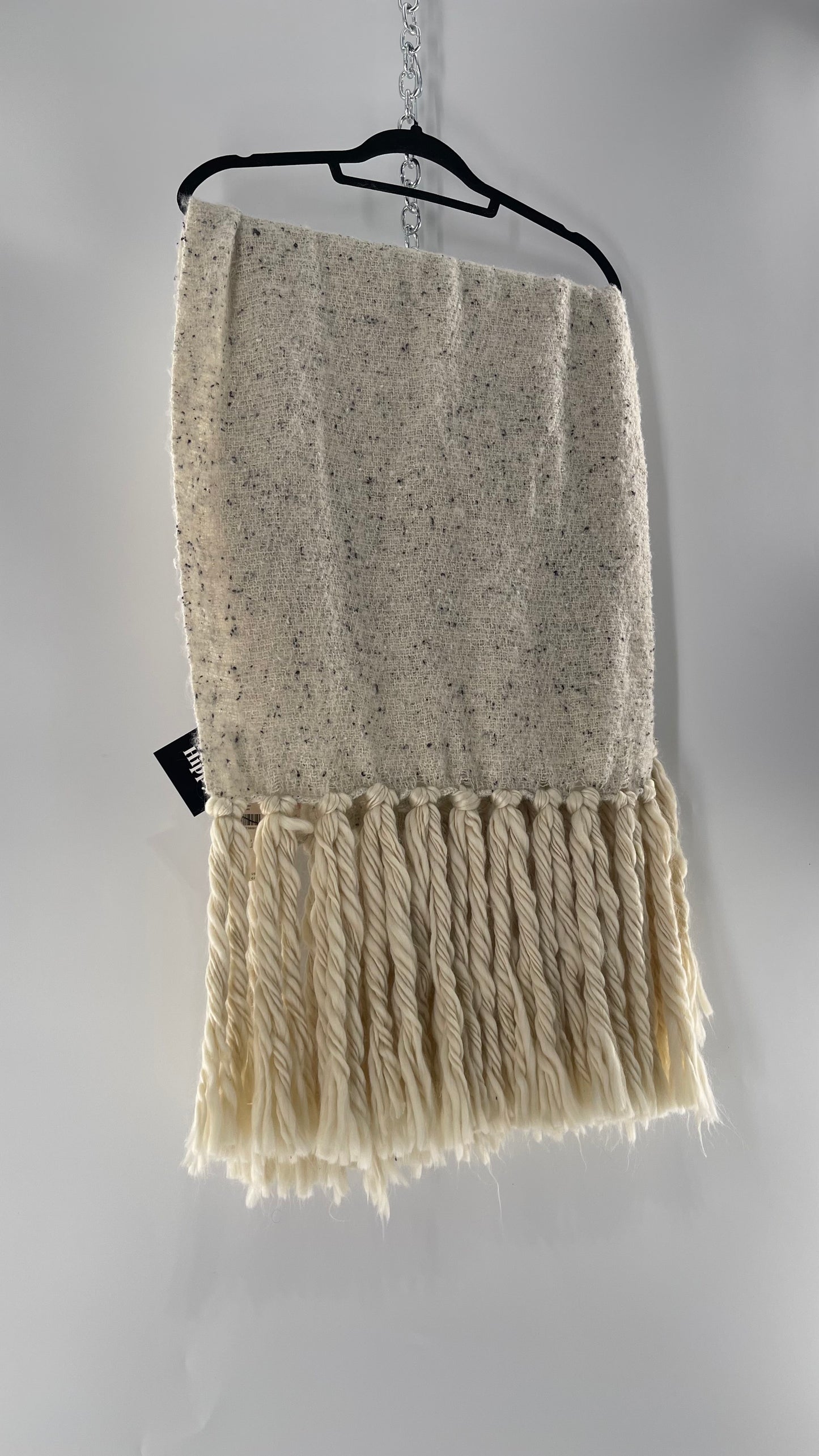 Anthropologie White/Off White Heavy Knit Cold Weather Scarf with Braided Fringe with Tags Attached (One Size)