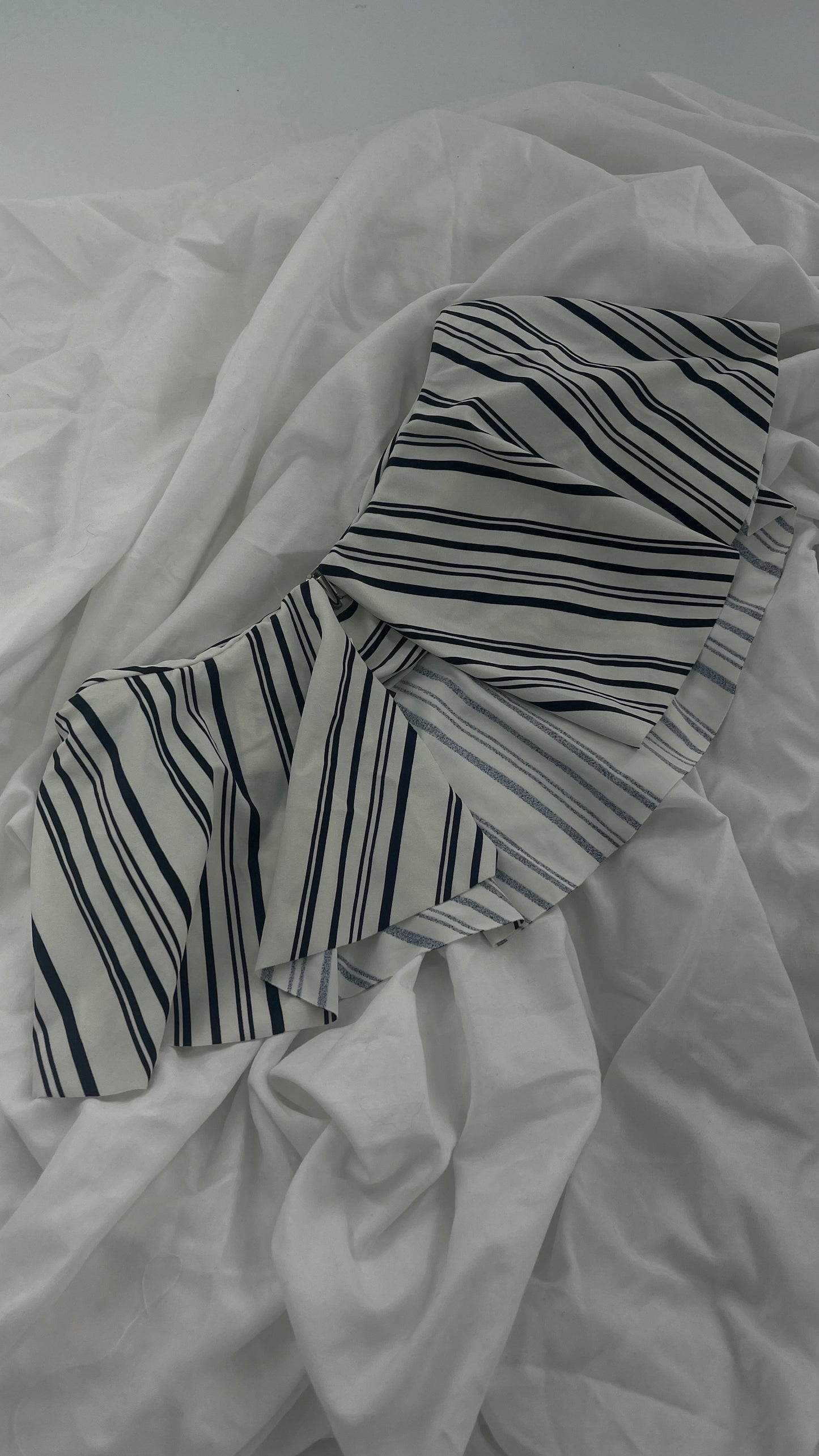 Anthropologie Citrine Made in Bali White/Black Striped Bandeau Swim Top with Ruffle (Small)