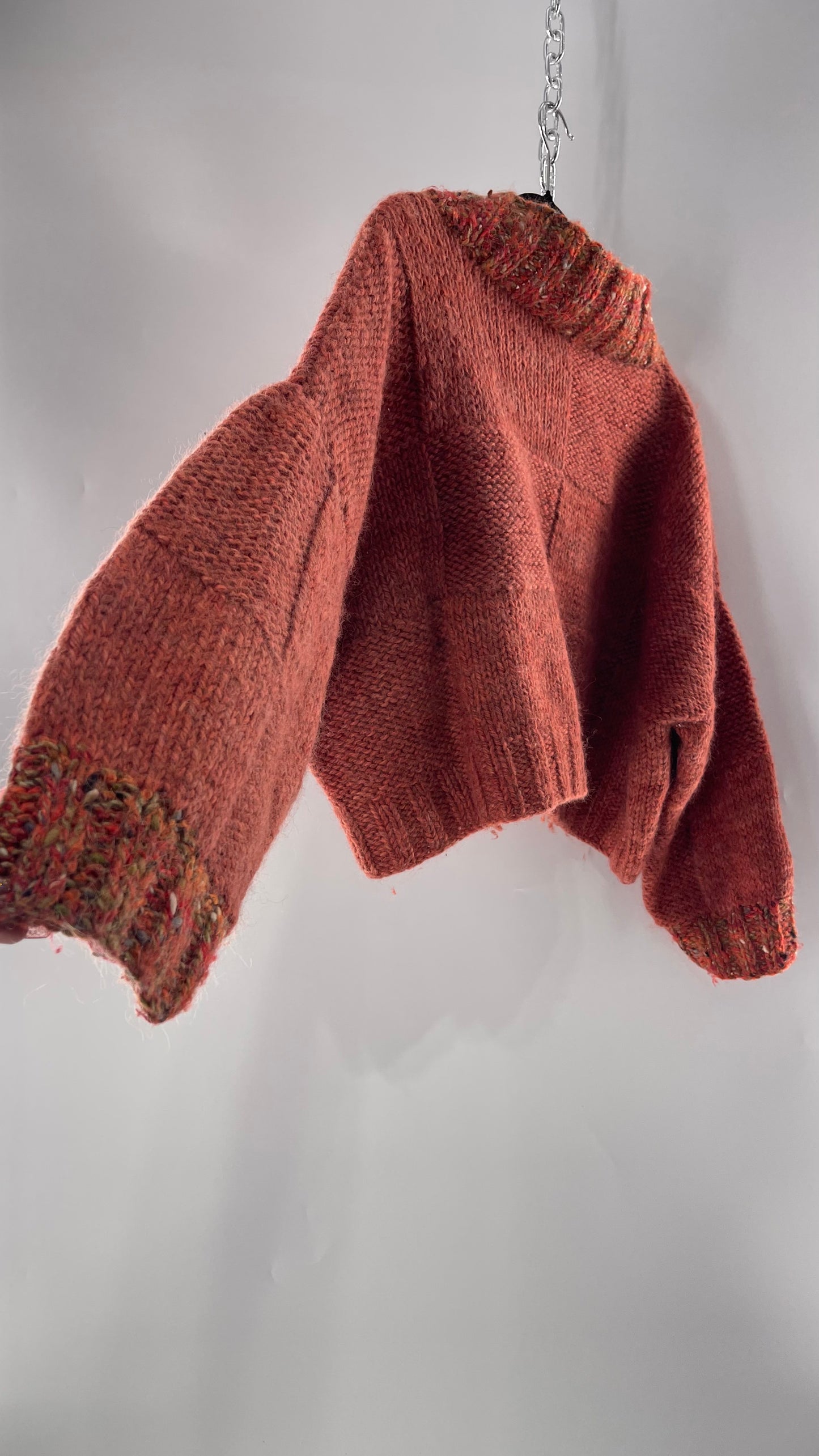 Vintage 80s Burnt Orange Cropped Thick Knit Heavy Slouchy Wool Sweater (Large)