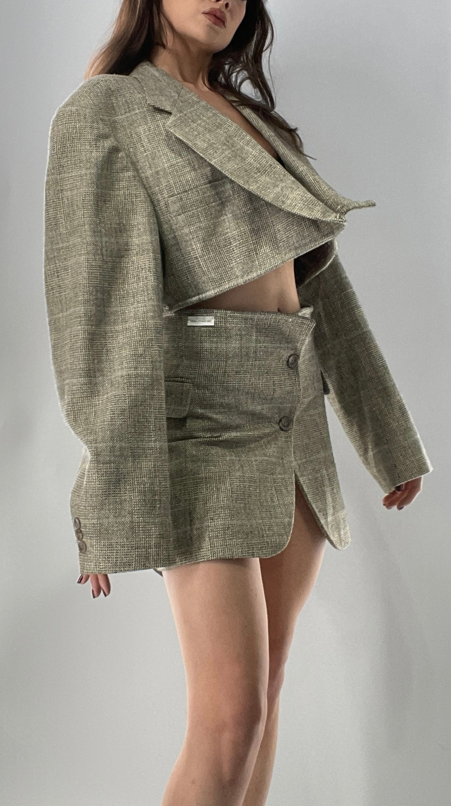 Vintage HAGGAR Handmade Upcycled Suit Set: 70% Wool Grey Blazer and Mini Skirt