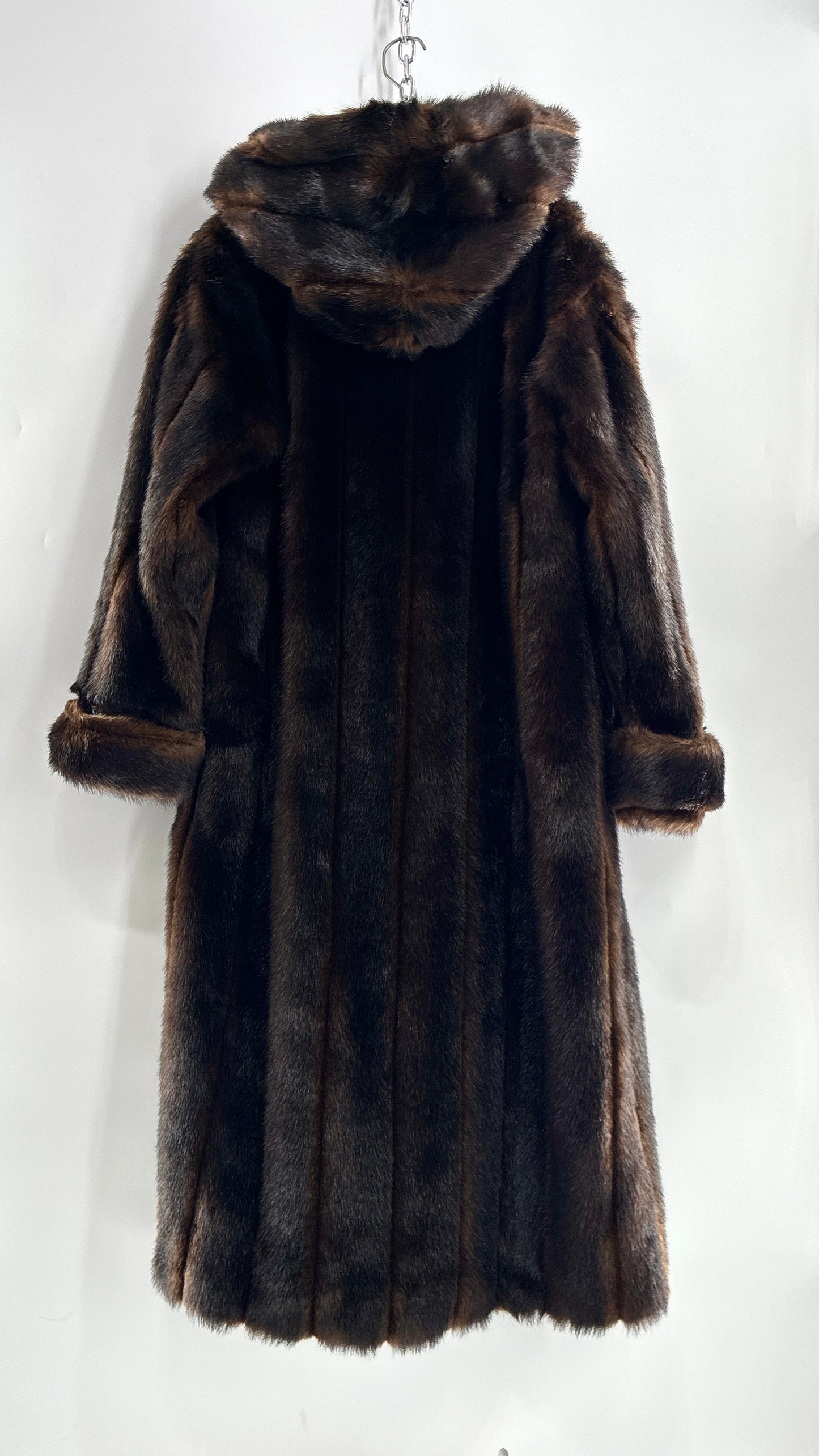Vintage TALLY HO Hooded and Paneled, Vegan Fur Full Length Coat (Medium)
