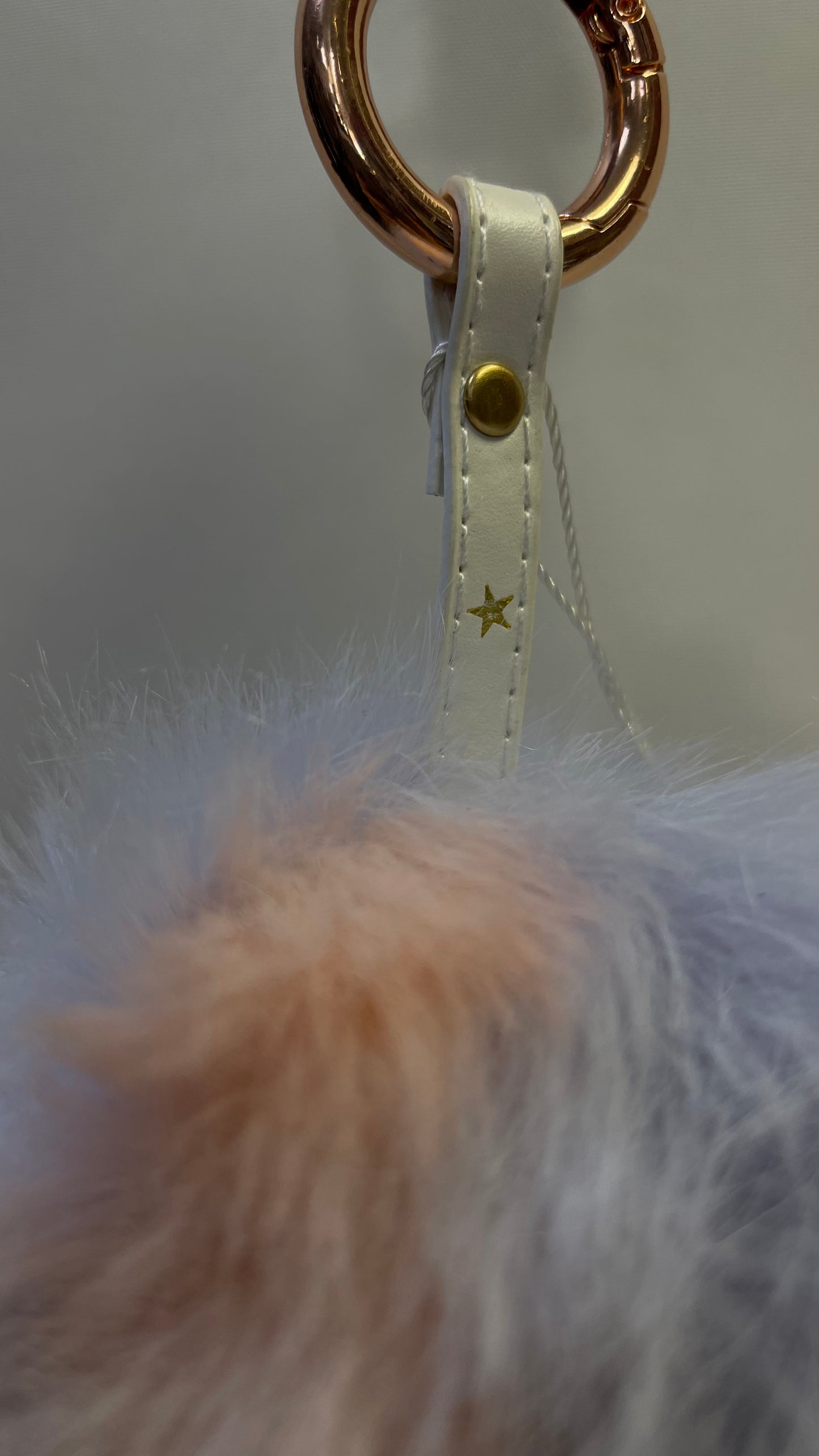 Free People Cotton Candy Pom Pom Keychain with White Star Strap