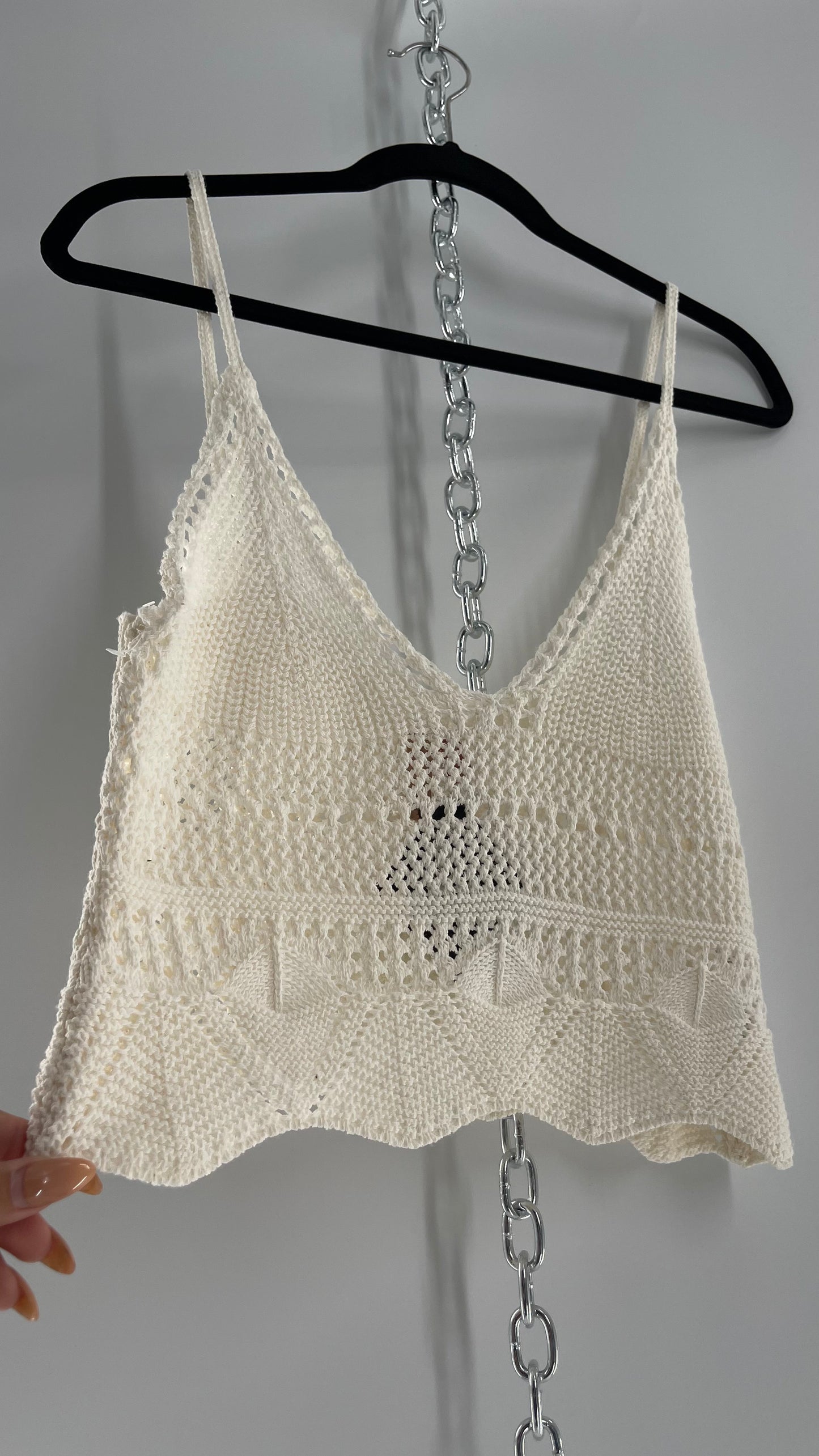 Anthropologie Pilcro White Crochet Cropped Tank (Small)