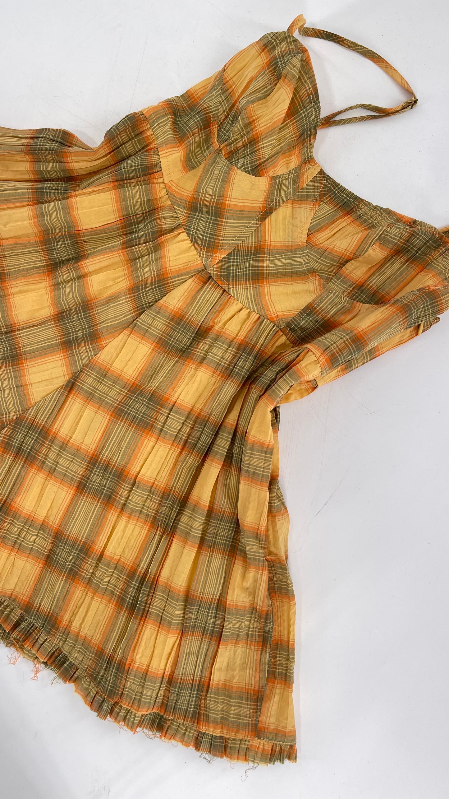 Urban Outfitters Yellow Plaid Playsuit Romper with Faux Bustier Stitching (Small)