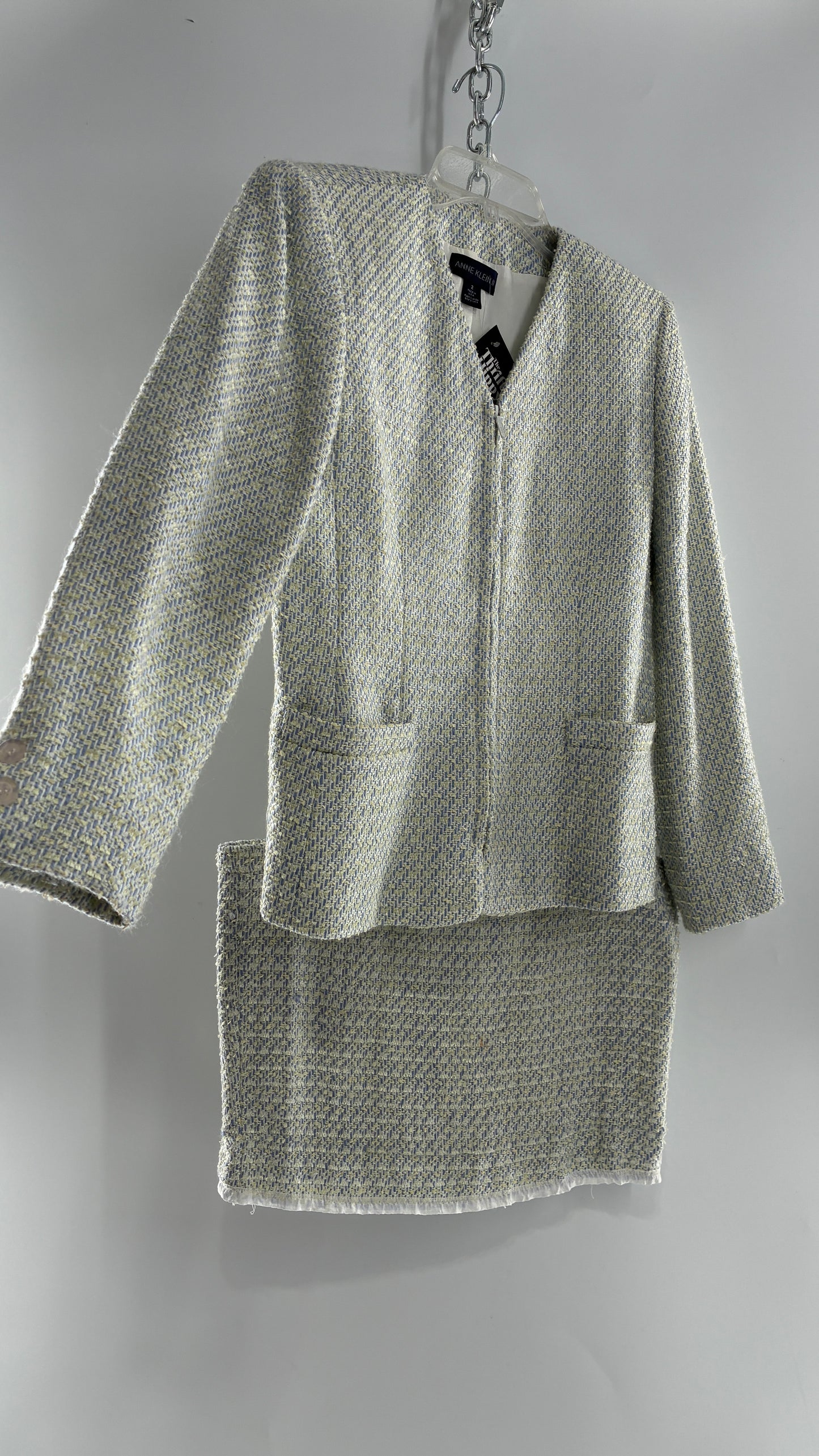 Vintage Blue and Yellow Tweed ANNE KLEIN Suit Set with Upcycled Micro Mini Skirt (2)