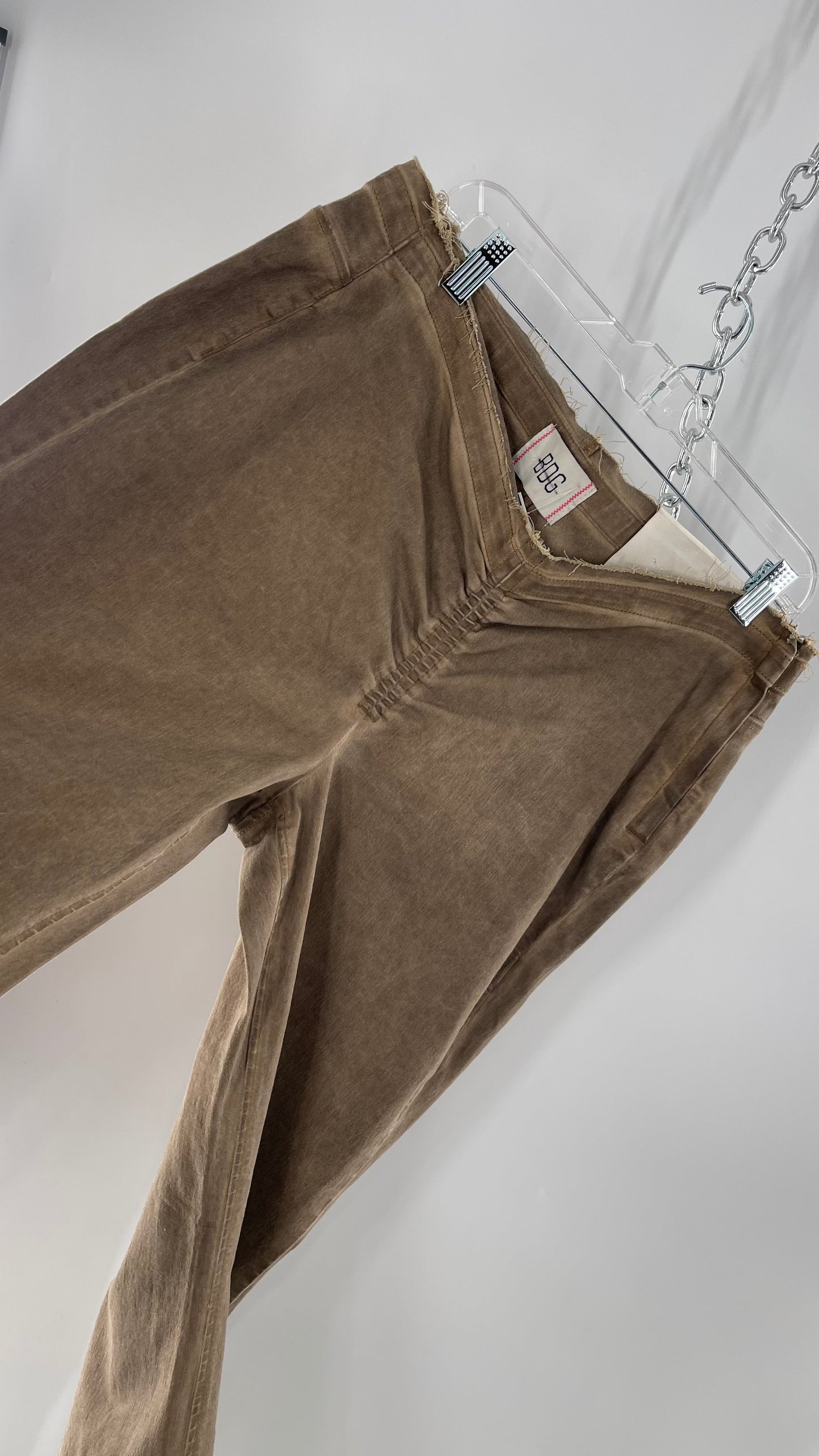 BDG Brown Scrunch Front Kick Flare Bell Bottoms with Side Zipper (33)