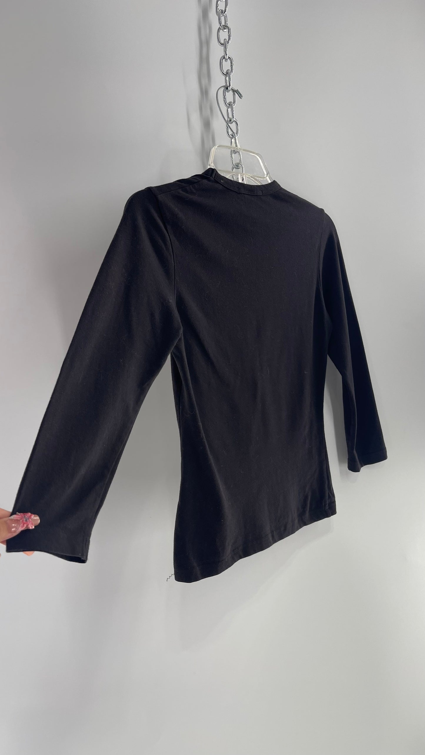 RARE GUESS Marciano 1990s Harley Davidson Motorcycle Americana 3/4 Sleeve Top with Embroidery, Beads, Rhinestones (S)