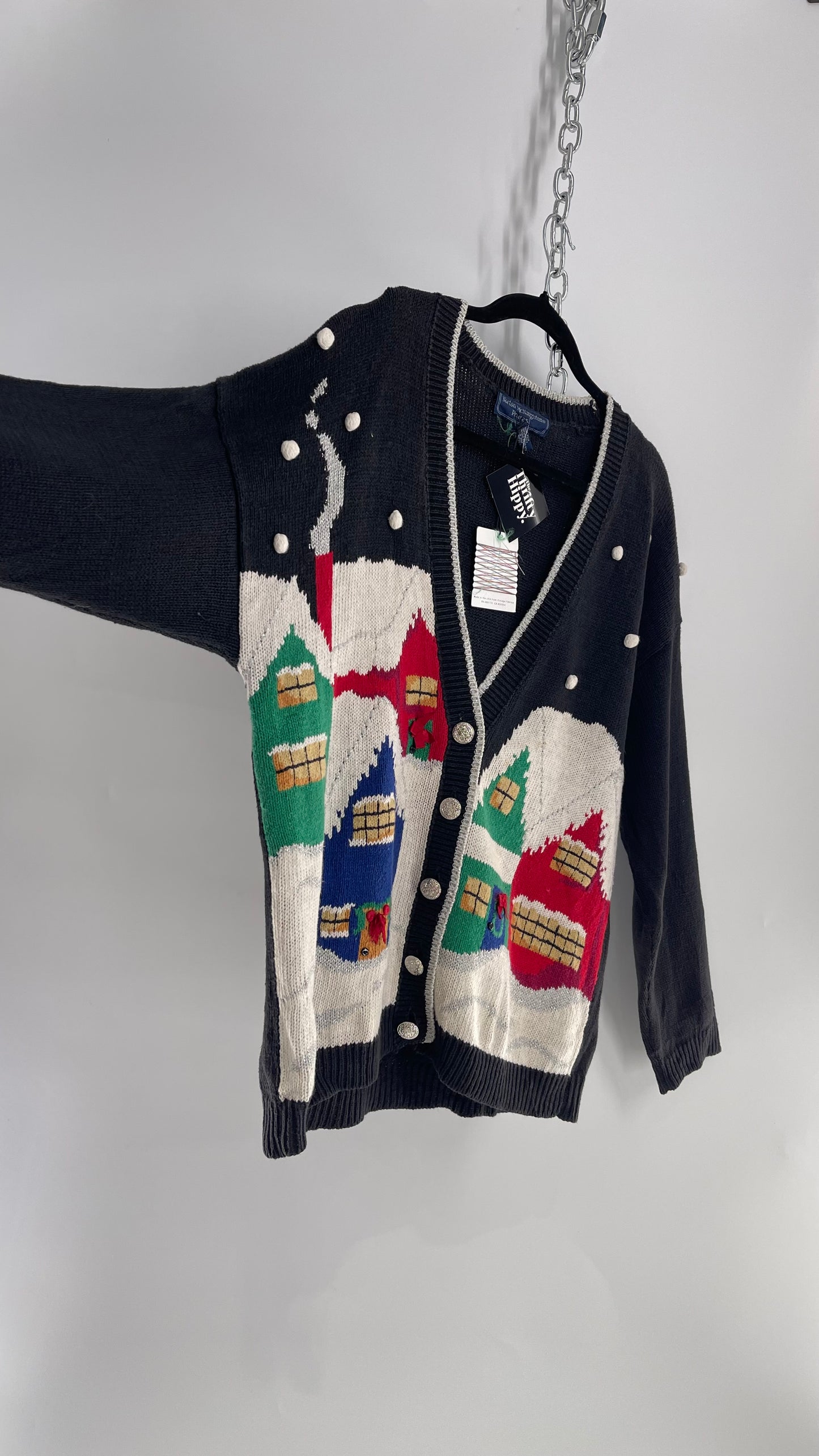 Vintage Urban Outfitters Renewal Snow Covered Homes Cardigan with Tags Attached (Medium)