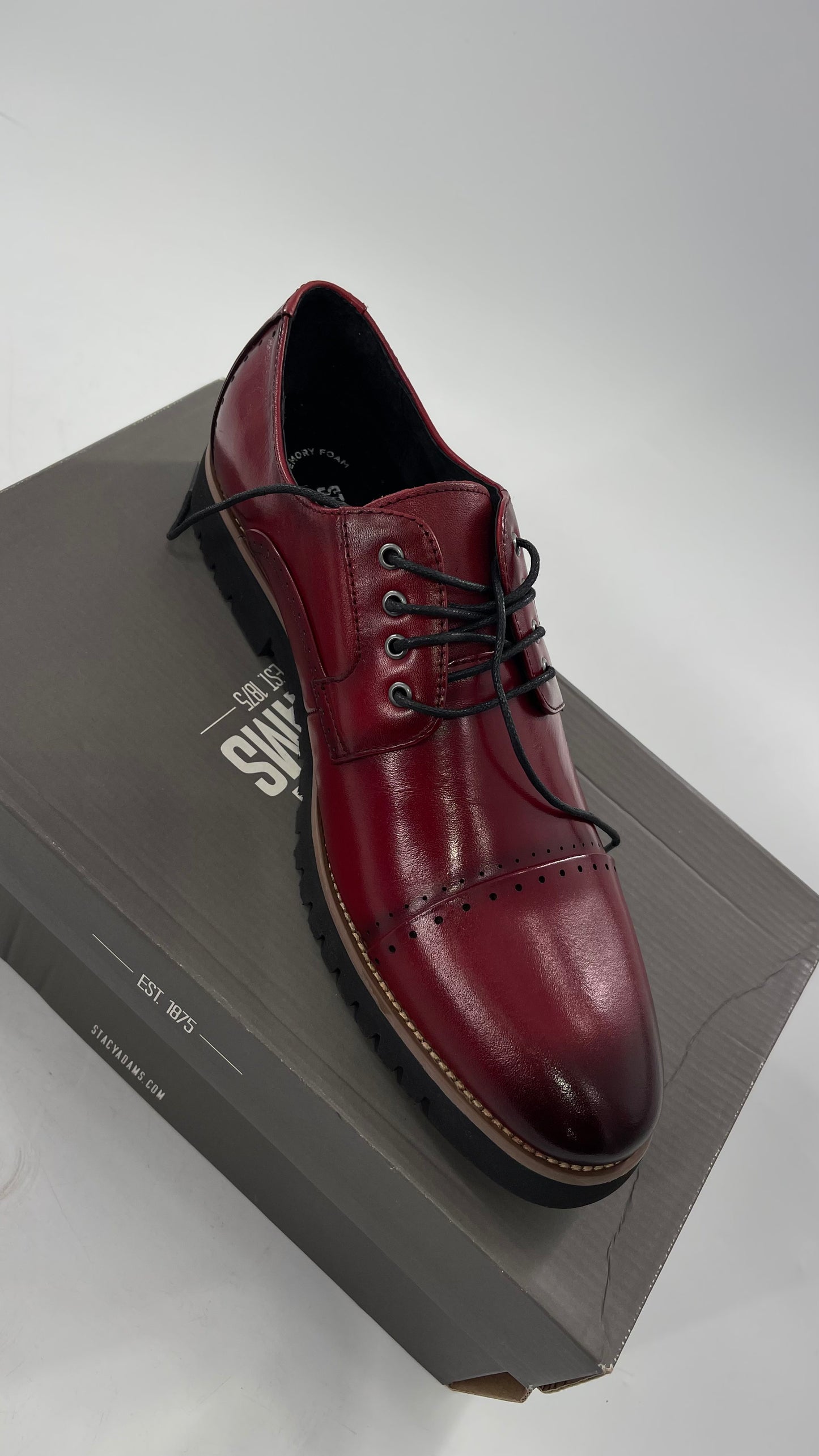 Stacy Adam’s Cherry Red Leather Oxfords with Cap Toe Detail (10)