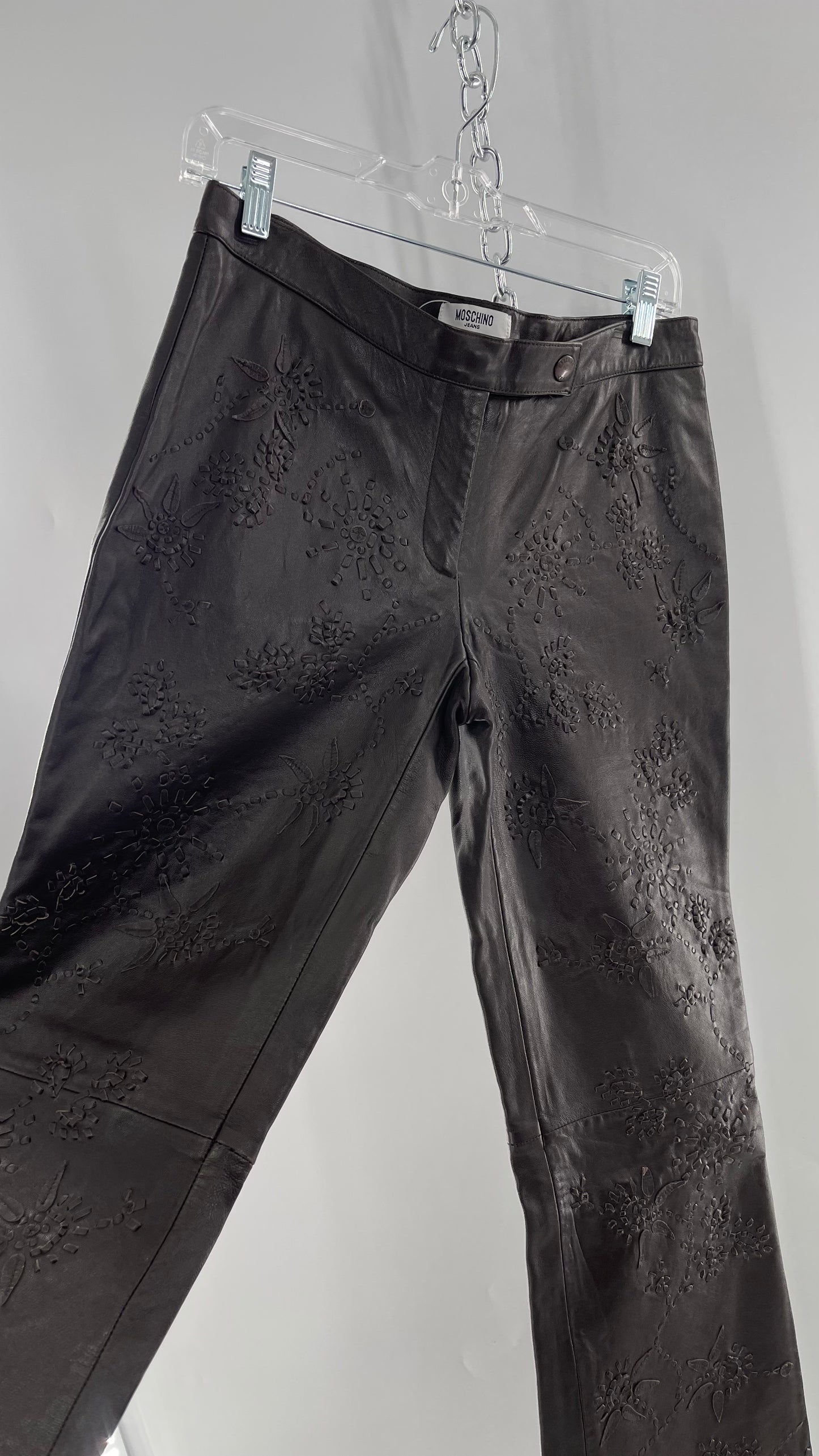 Moschino Brown Leather Embroidered Pants (10) ***WITH TAGS***