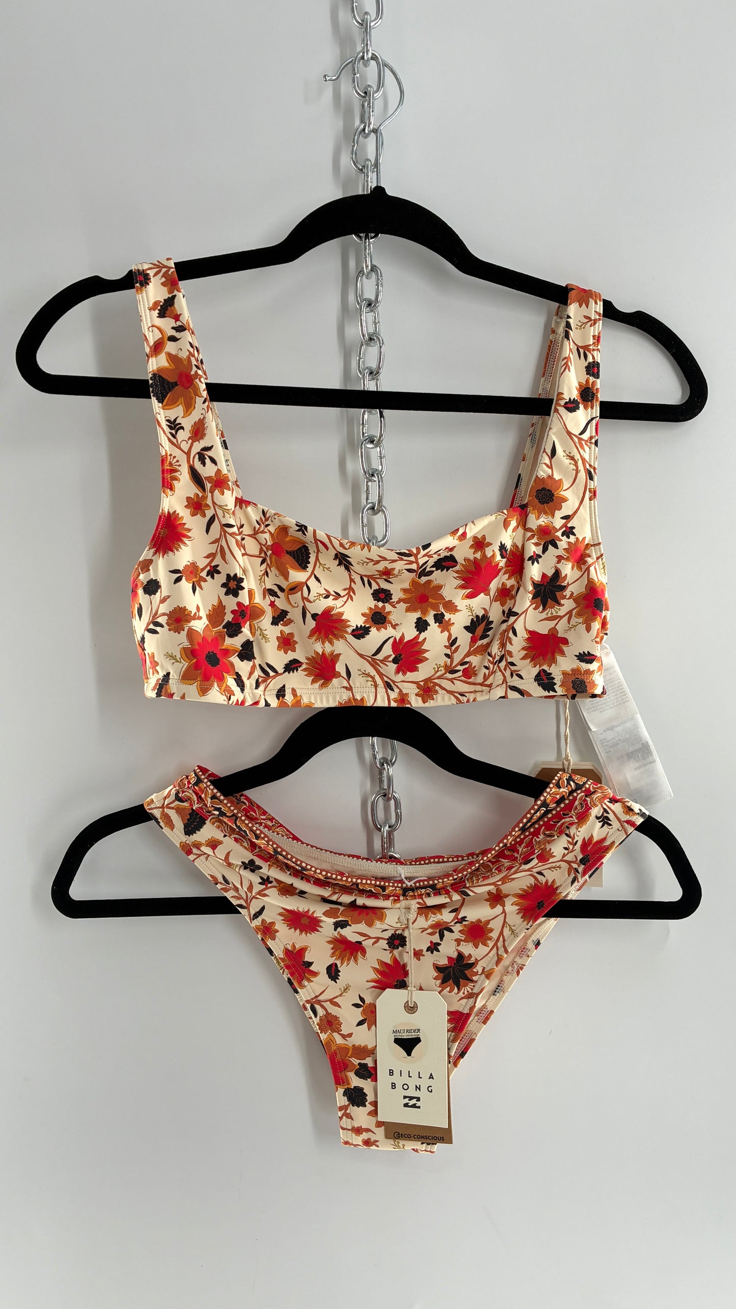 BILLABONG Orange Florals Swimsuit with Tags Attached (Medium)