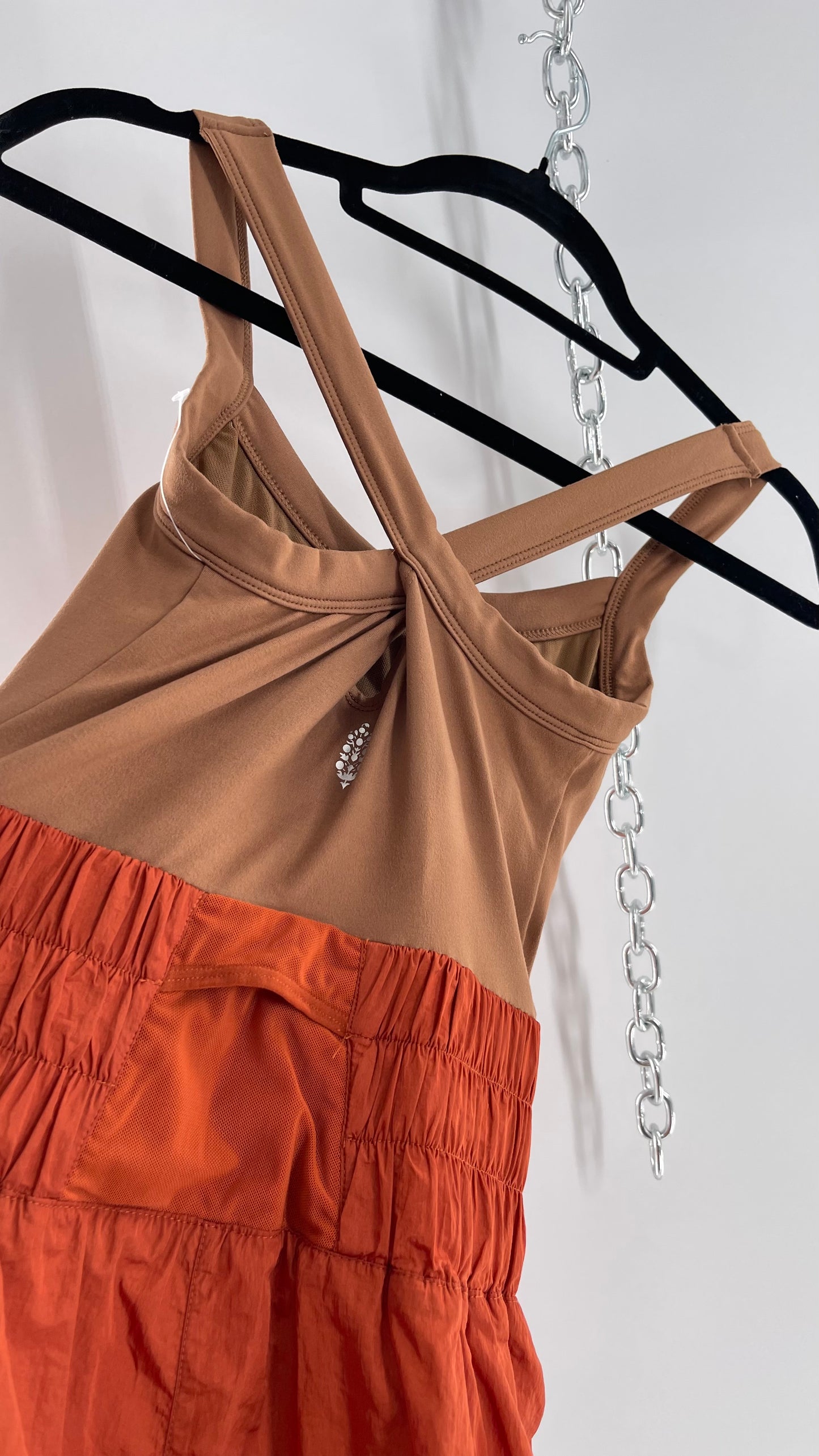Free People Movement Tan Jumpsuit with Burnt Orange Parachute Shorts (XS)