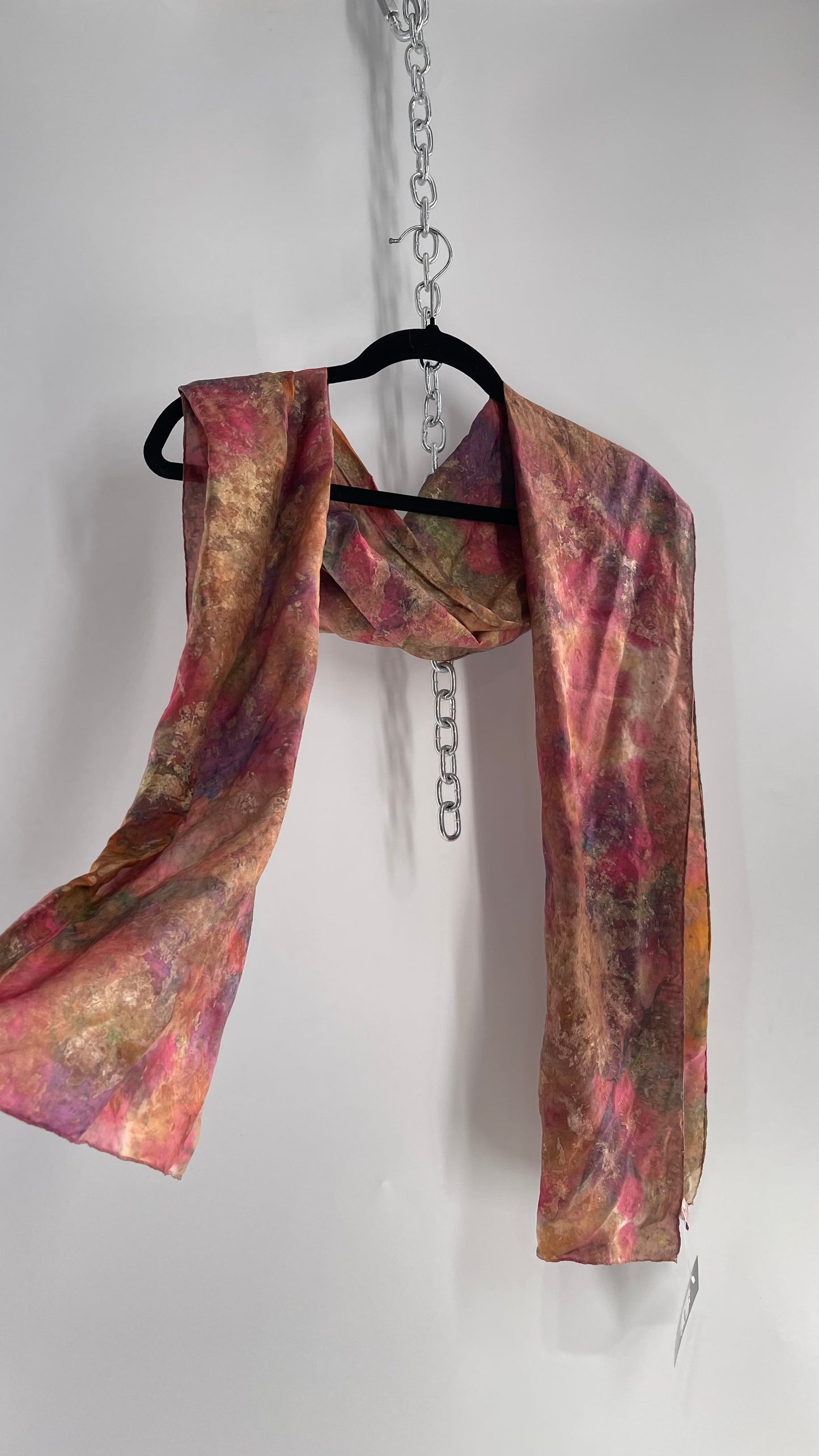 Vintage 100% Silk Damask Watercolor Gold Shimmer Scarf