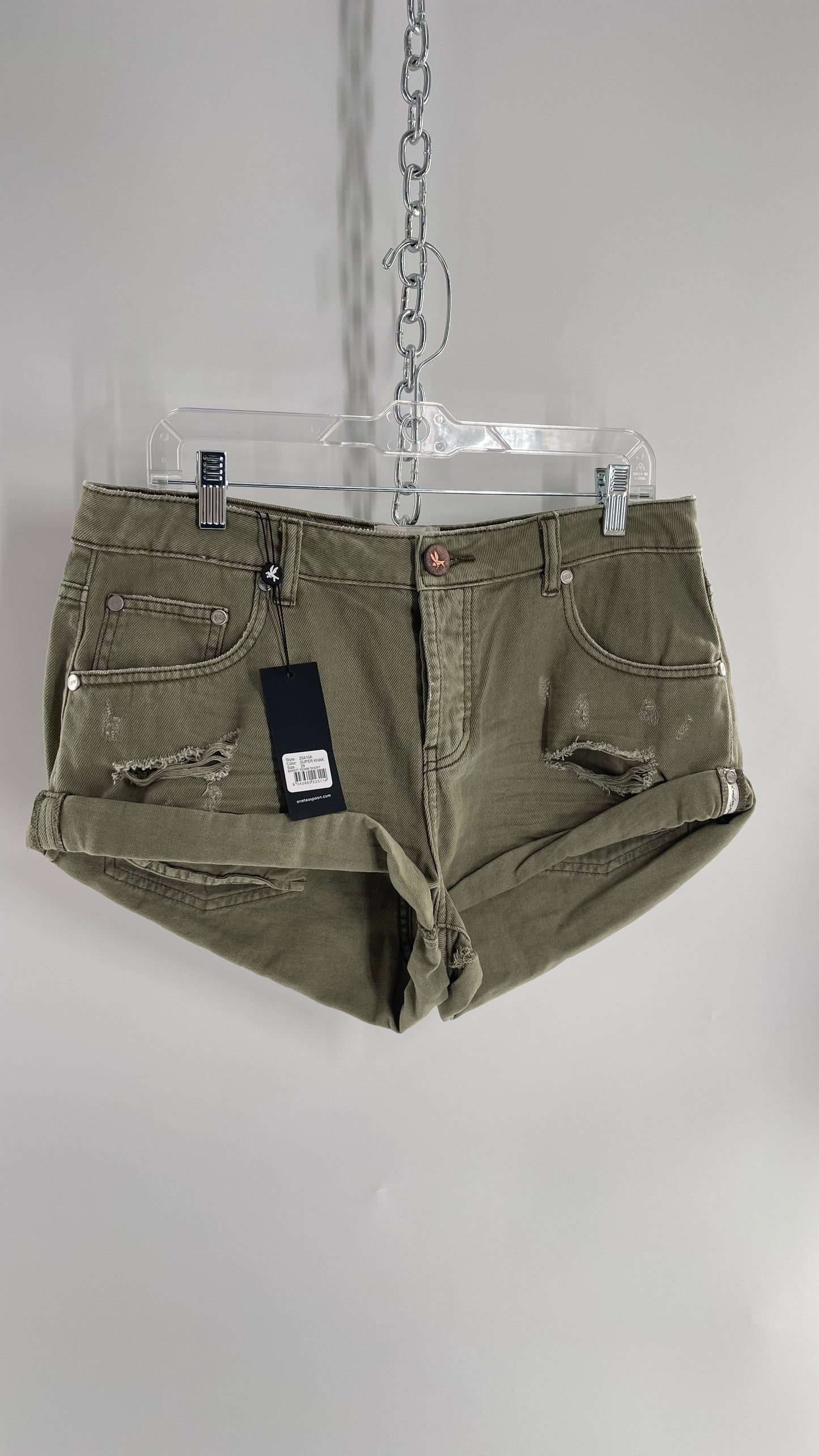 One Teaspoon SUPER KHAKI BANDITS LOW WAIST DENIM SHORTS with Tags Attached (29)