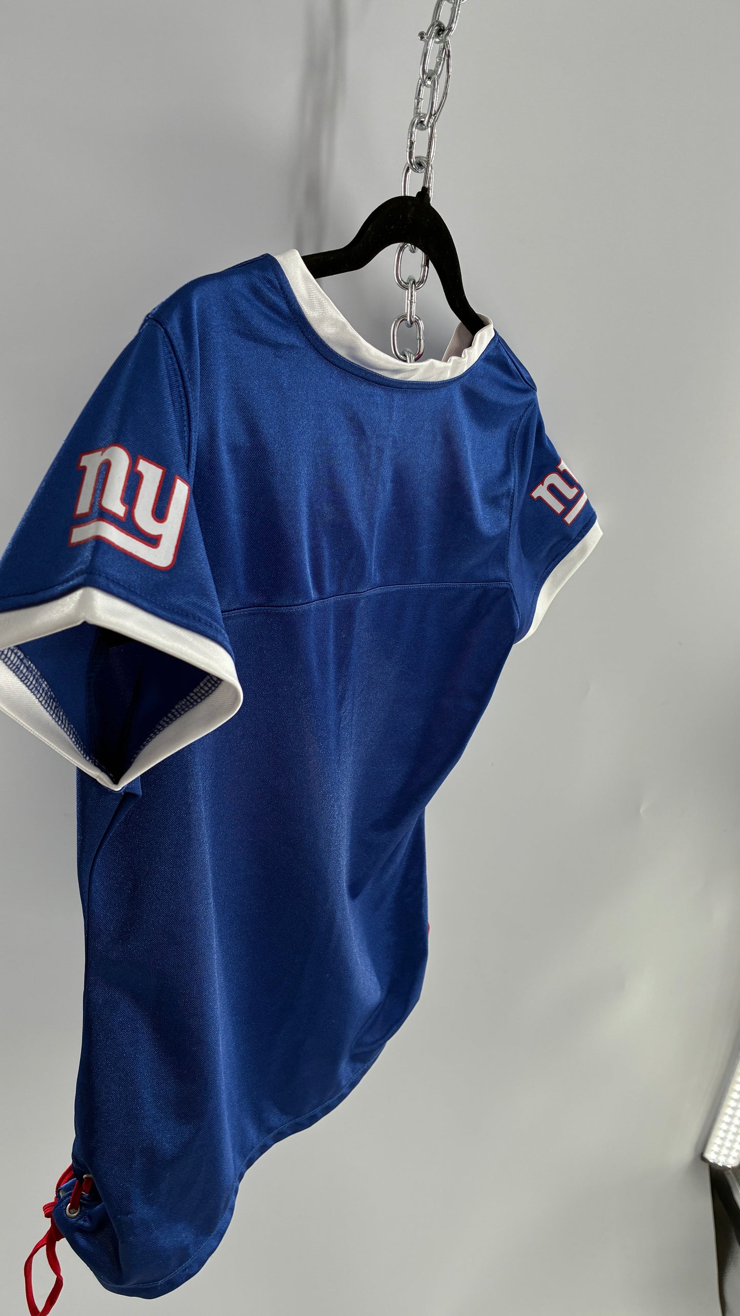 Vintage GIANTS NFL Ribbon Tie Side Jersey with Rhinestone Details (Large)