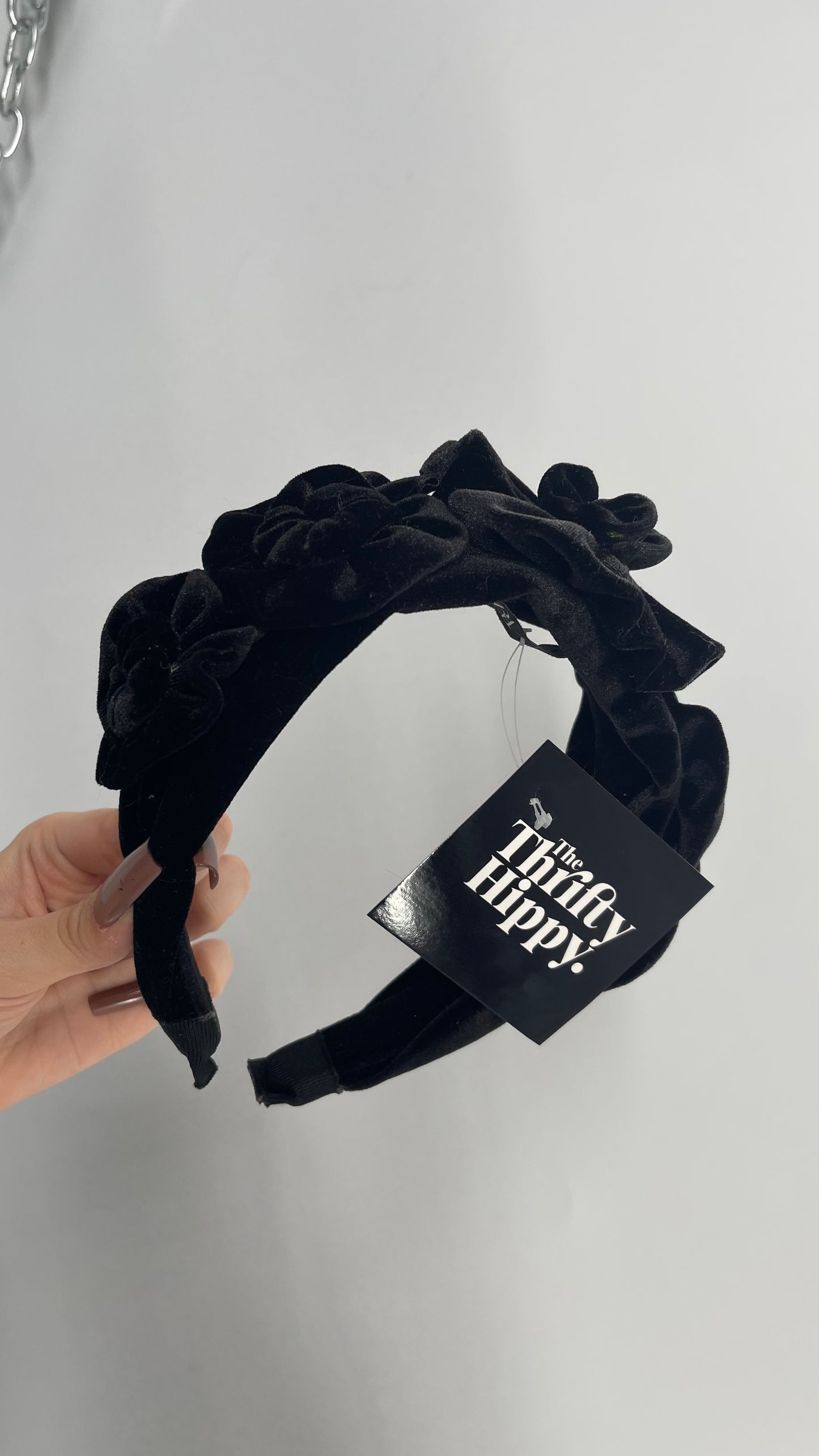 ZARA Black Velvet Headband with Flower Appliqués