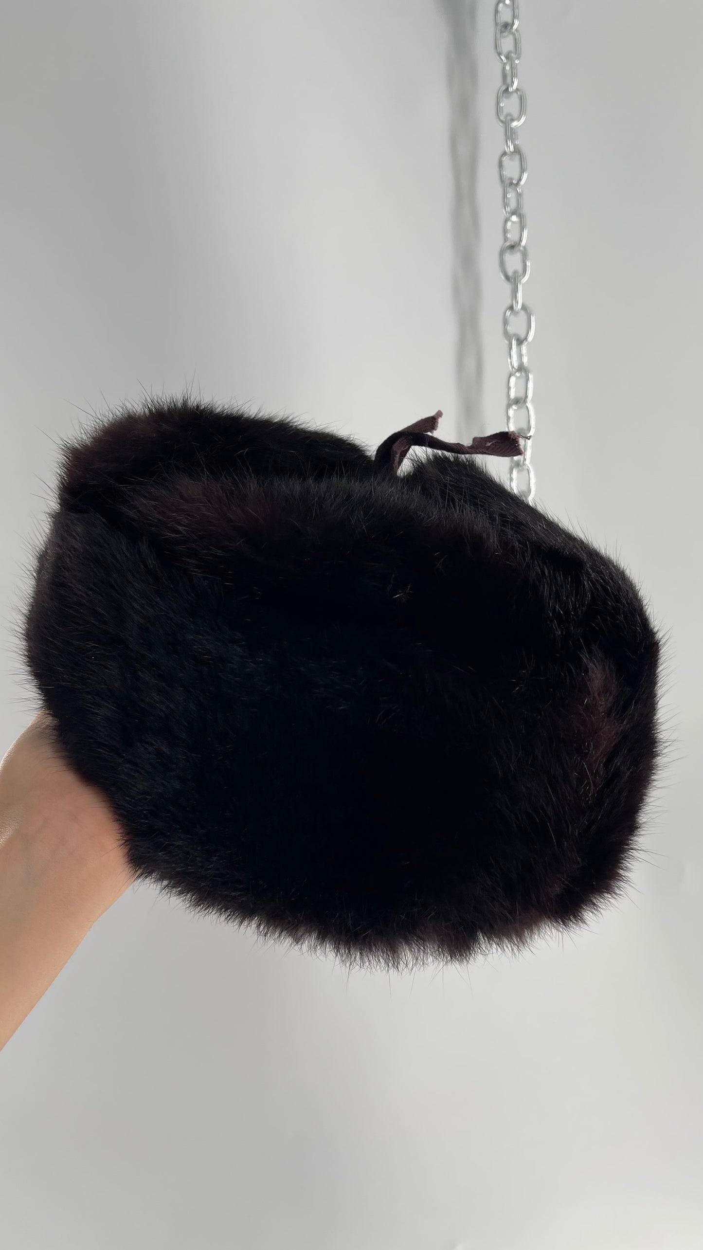 Vintage Russian Black Genuine Rabbit Fur Roller Hat with Pull Down Ear Muff Flaps