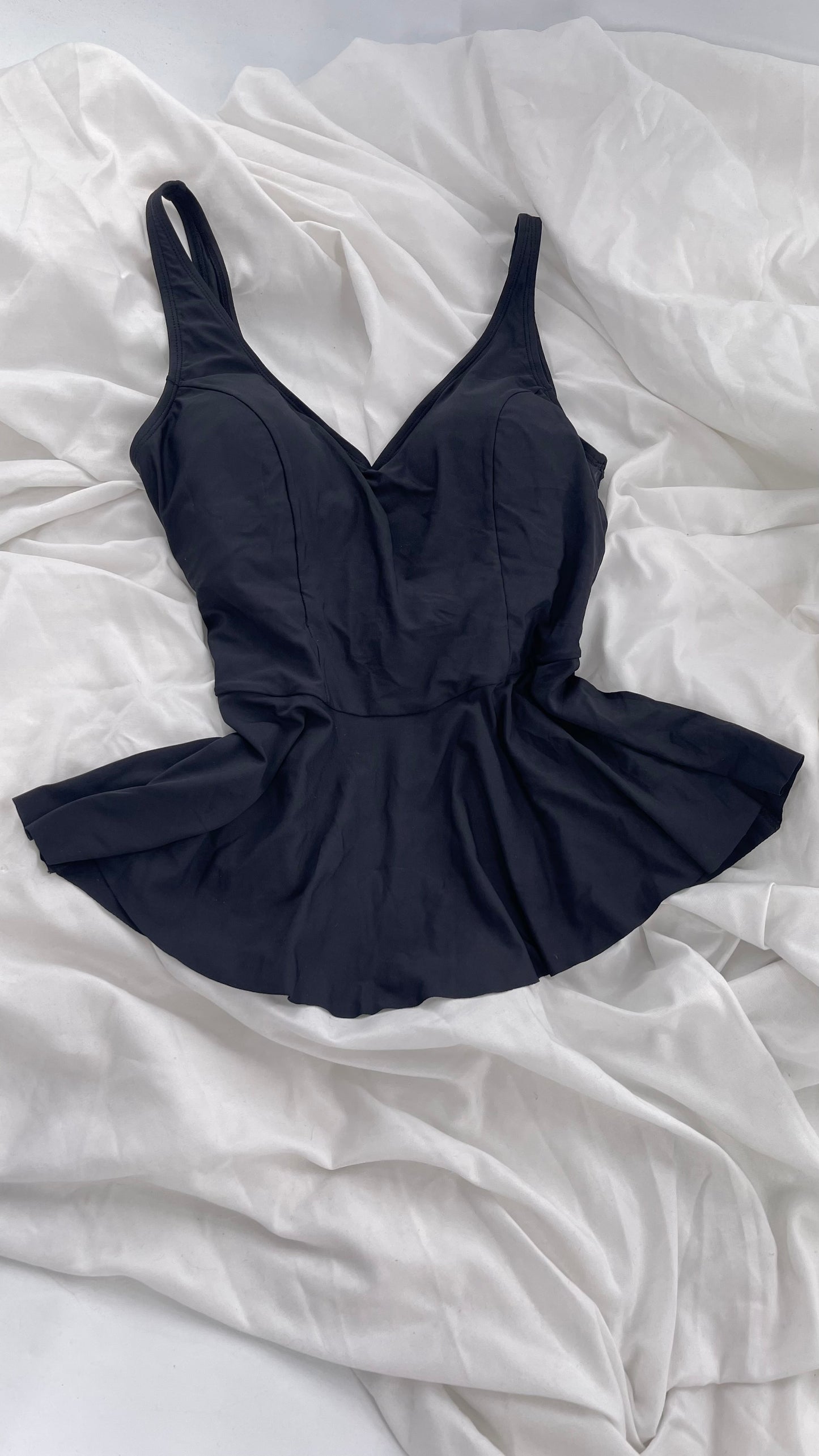 Anthropologie ALIHOP Black Peplum Swim Top with Built In Bra (Medium)