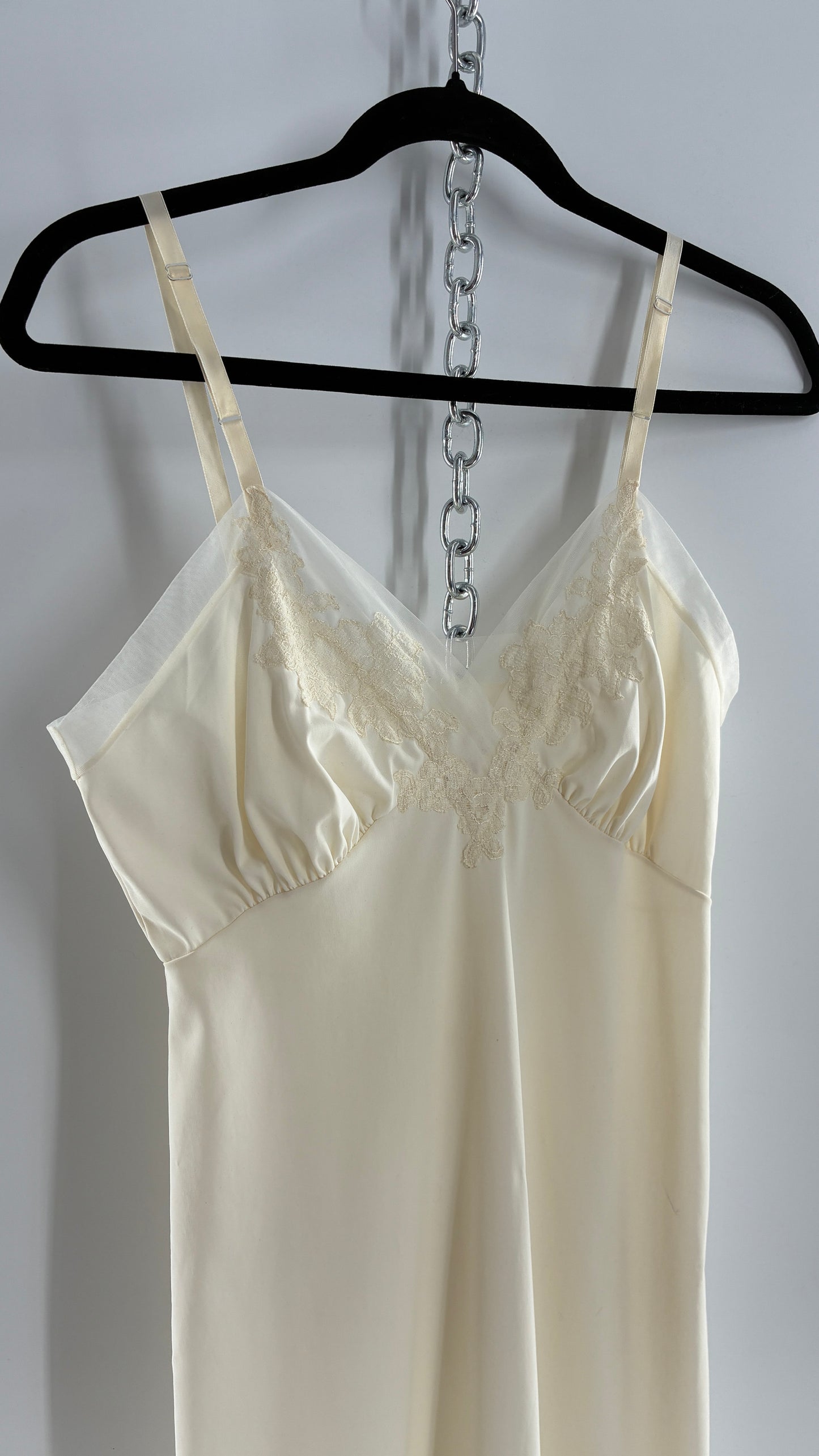 Vintage Van Raalte Suavette Nylon Slip Dress with Pleated, Embroidered Bust (S/34)