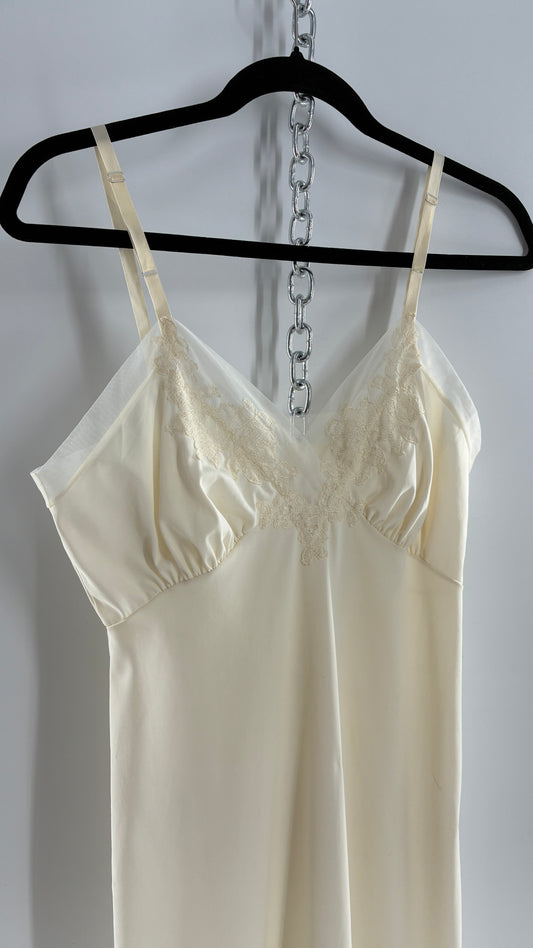 Vintage Van Raalte Suavette Nylon Slip Dress with Pleated, Embroidered Bust  (S/34)