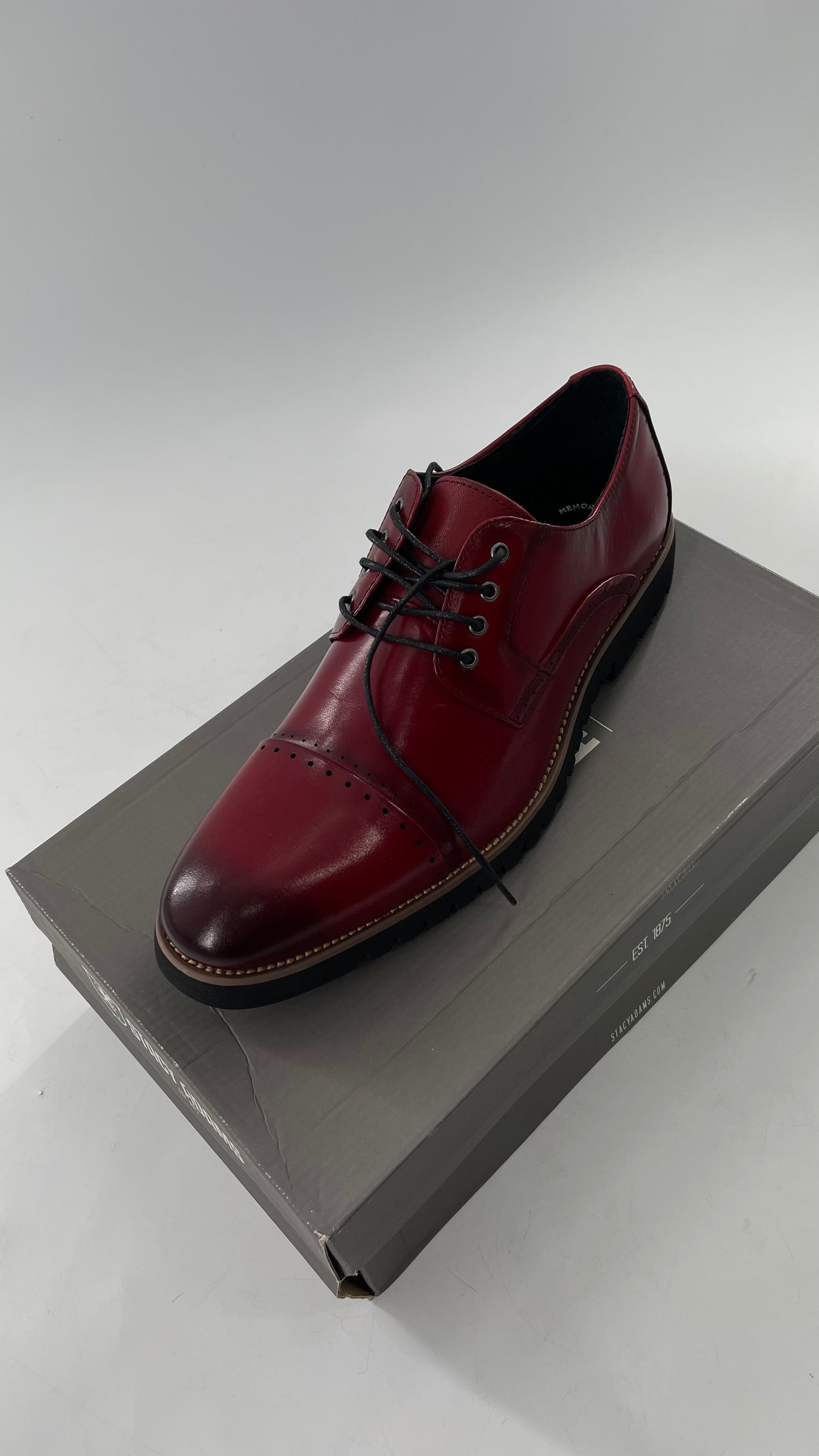 Stacy Adam’s Cherry Red Leather Oxfords with Cap Toe Detail (10)