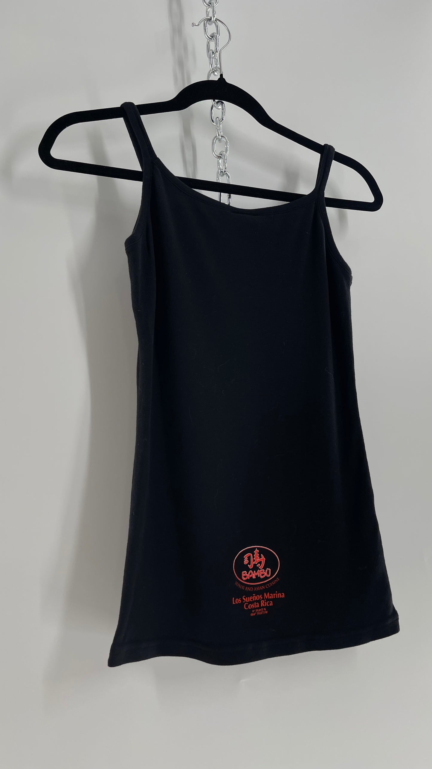 Vintage 90s The Hook Up Black Tank with Dragon and Koi Graphic (Medium)