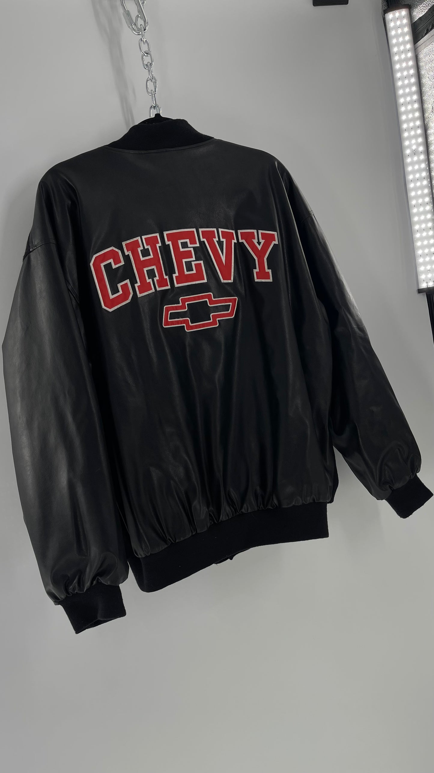 Vintage Chevy Racing Varsity Bomber Jacket with Red Logo Embroidery (Large)