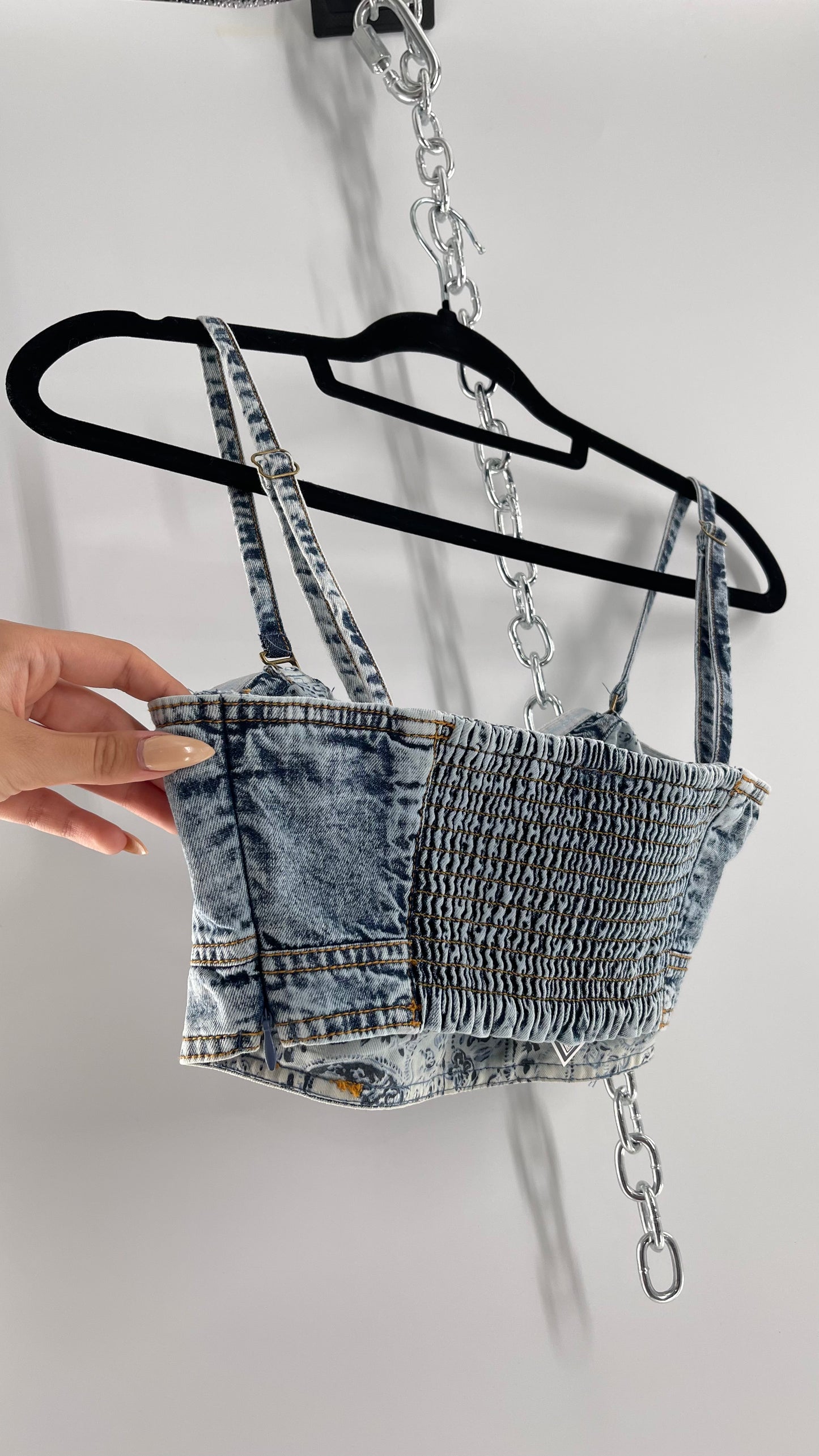 Pilcro Acid Wash Denim Bralette (Medium 6)