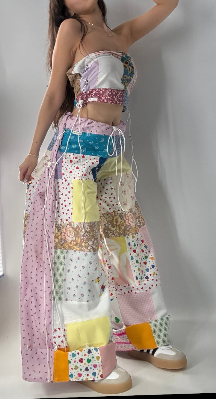 Vintage Handmade Patchwork Picnic Princess 2 Piece Set (XS-XL One Size)