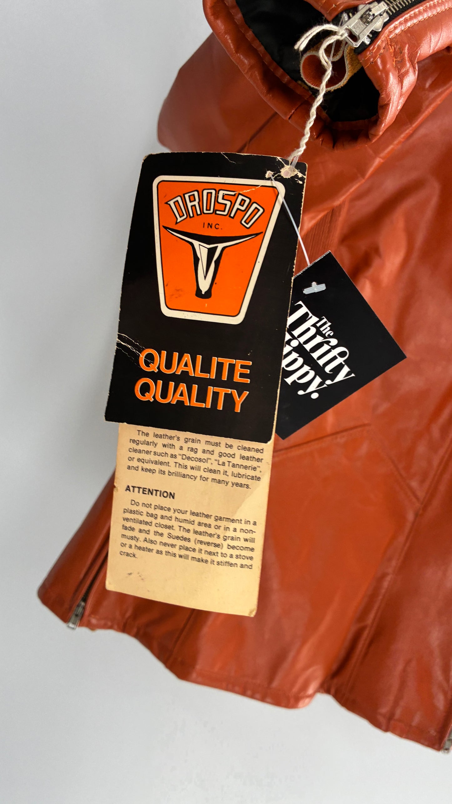 Deadstock Vintage 1970s DROSPO Orange Genuine Leather Fitted Jacket (12)