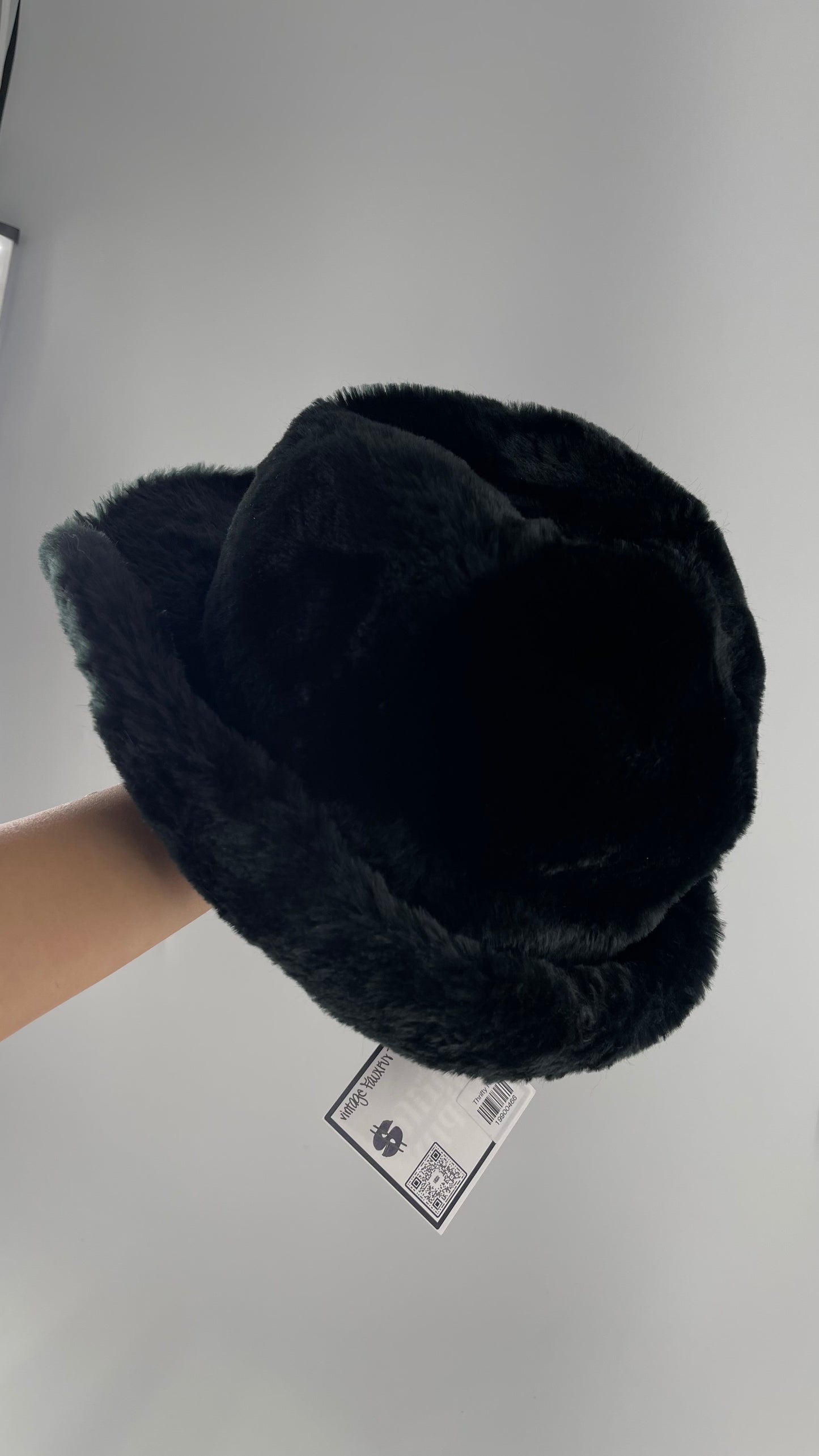 Vintage Black Faux Fur Bucket Hat