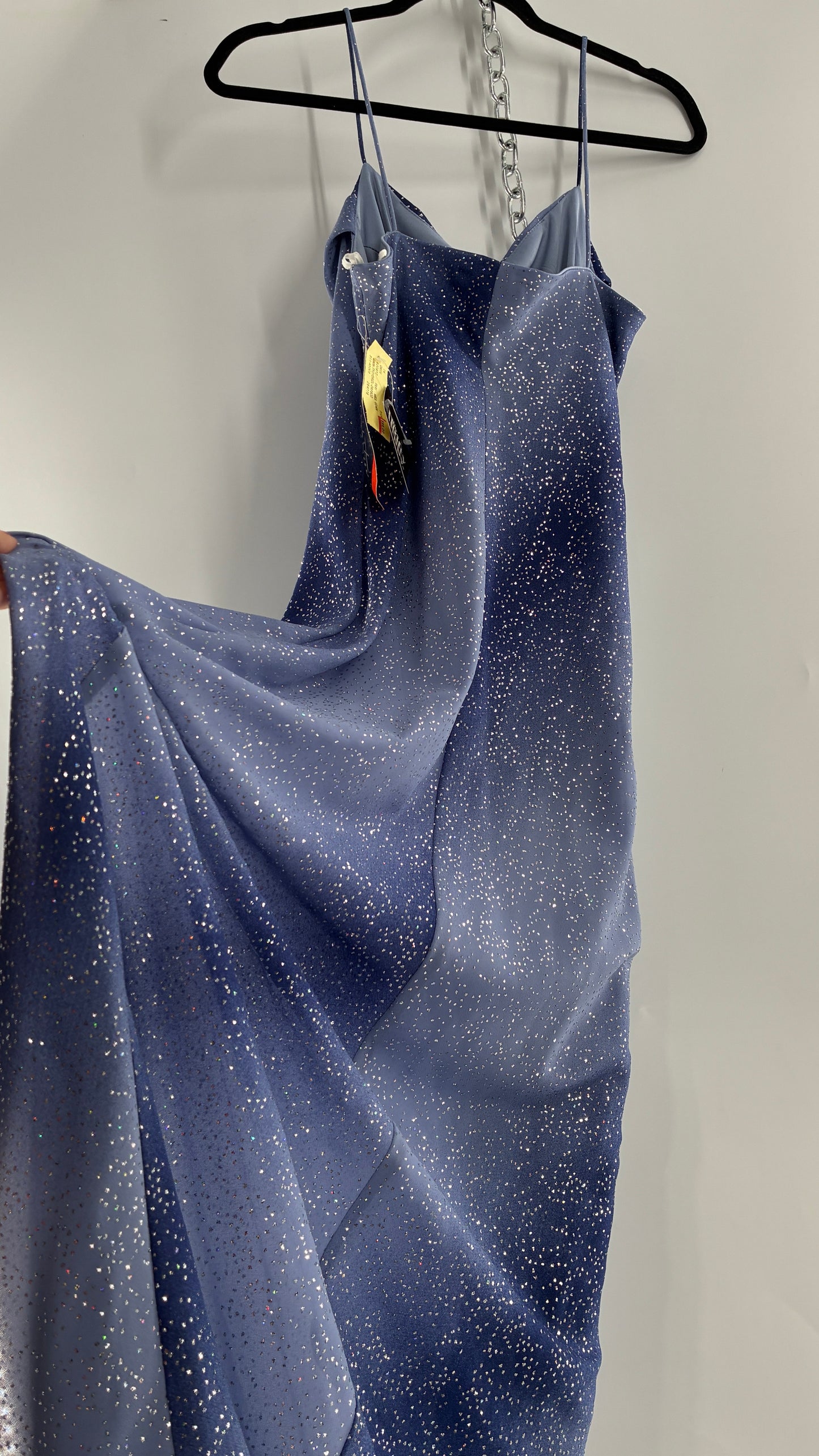 Deadstock Vintage ONYX Blue Iridescent Glitter Sparkle Draped Bust Gown (14)