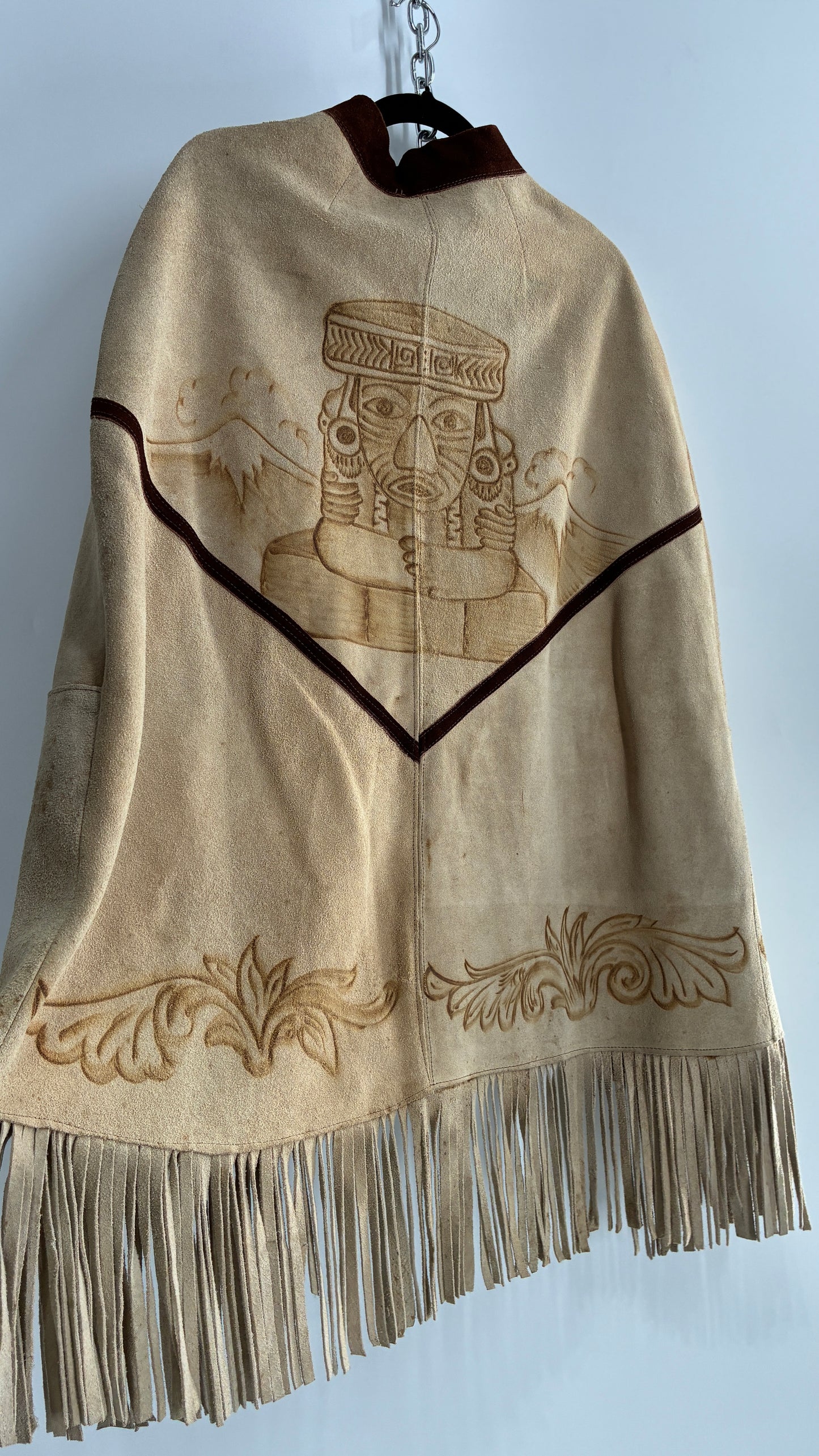 Vintage Animal Hide Engraved Poncho OverCoat (C)(One Size)