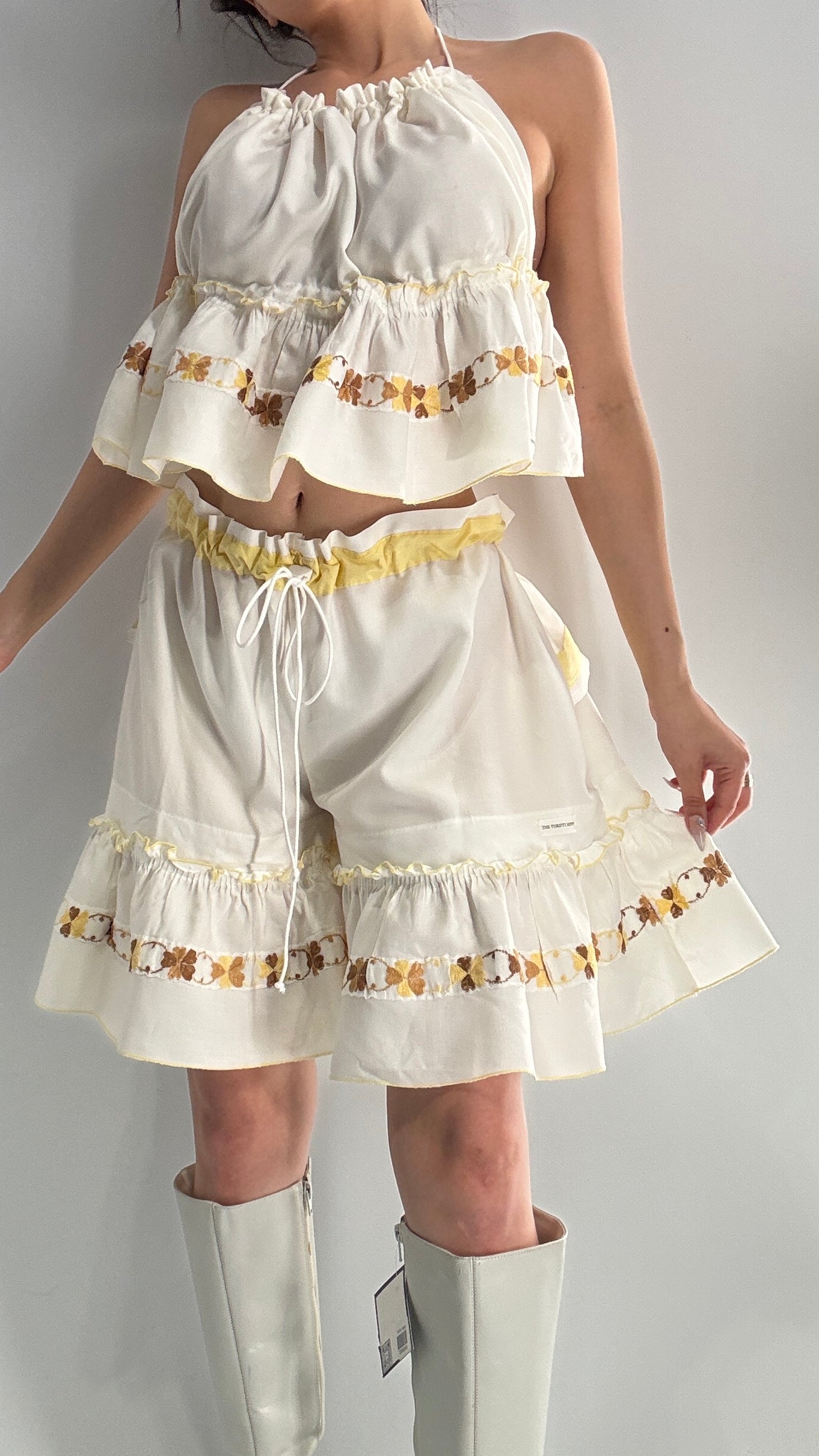 Vintage Handmade Heavily Embroidered Play Set with Sailor Style Ruffled Bum (XS-XL)