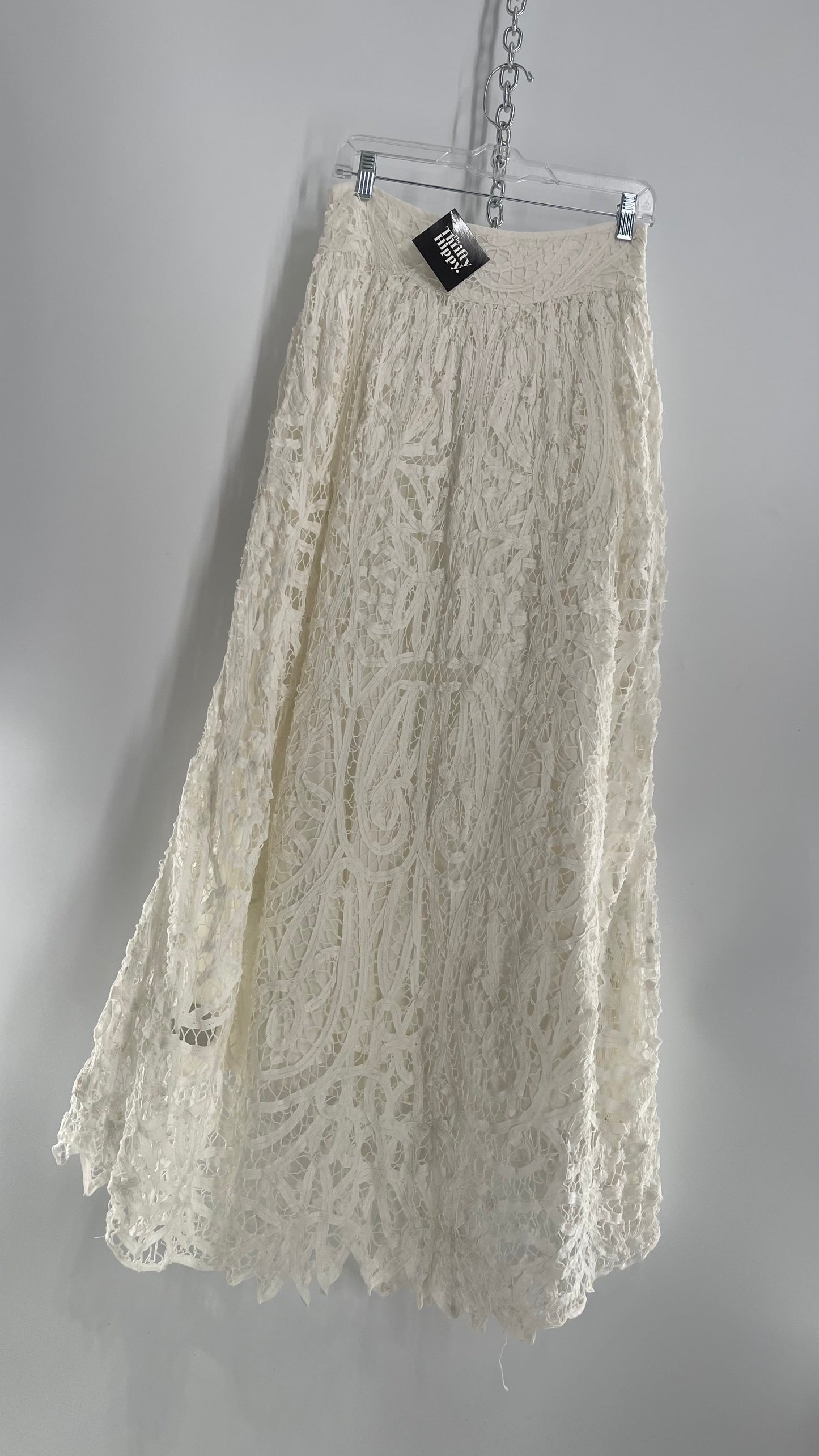 Free People White Lace Full Length Skirt (XS)