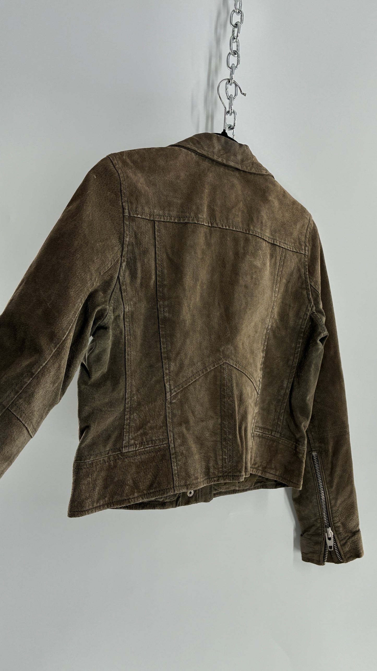 Vintage SL8 Genuine Suede Leather Motorcycle Style Jacket (Medium)