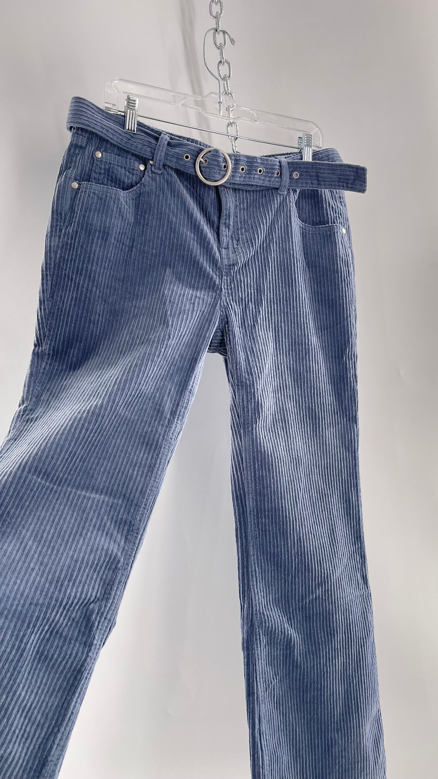 MILK IT Recycled Powder Blue Corduroy Low Waist Grommet Buckle Folk Jean with Tags Attached (16)