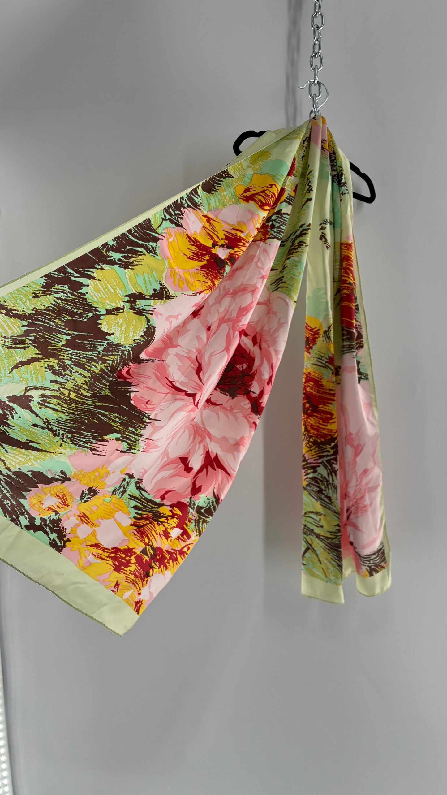 Vintage 100% Silk Tropical Printed Summer Scarf