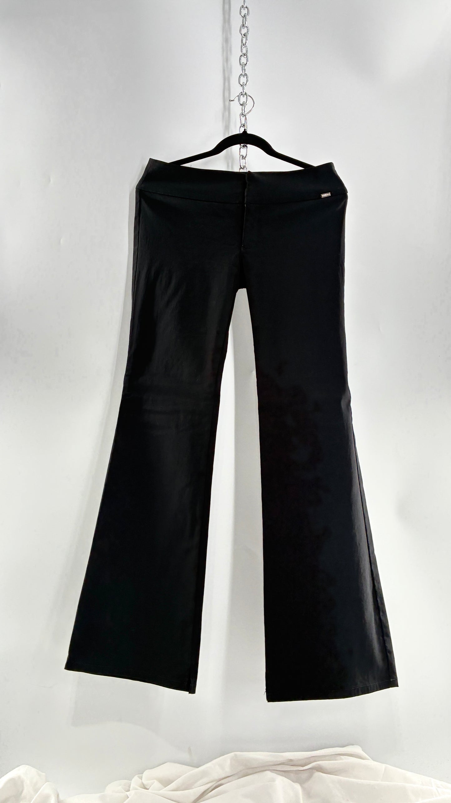 Vintage 1990s GUESS Stretch Low Rise Thick Waistband Black Kickflare (29)